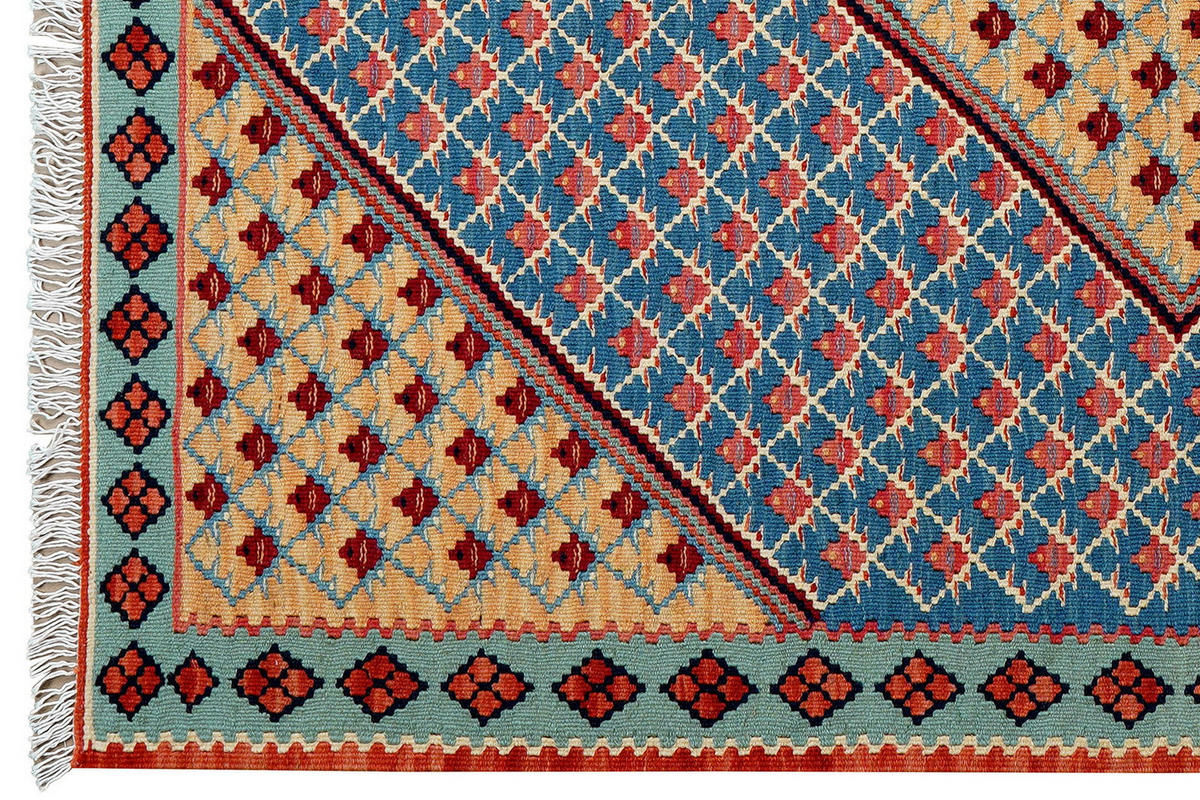 HANDWEBTEPPICH Kelim Senneh Blau 151/108 cm - Blau, Textil (108/151cm) - Looma