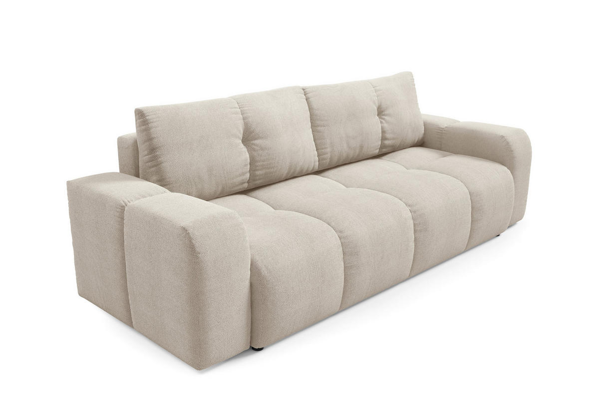 BETTSOFA DUCA Beige Jersey- Stoff mit Schlaffunktion - Beige, Holz (259/90/99cm) - MASSENO