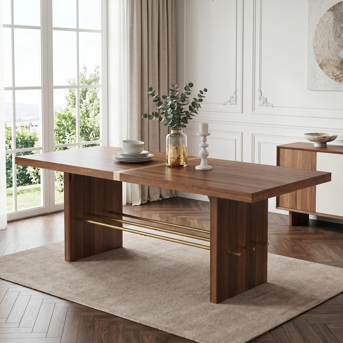 ESSTISCH 180cm Walnuss Gold Modern Design 4cm Tischplatte - Walnussfarben, Holzwerkstoff (75/180/75cm) - FLIEKS