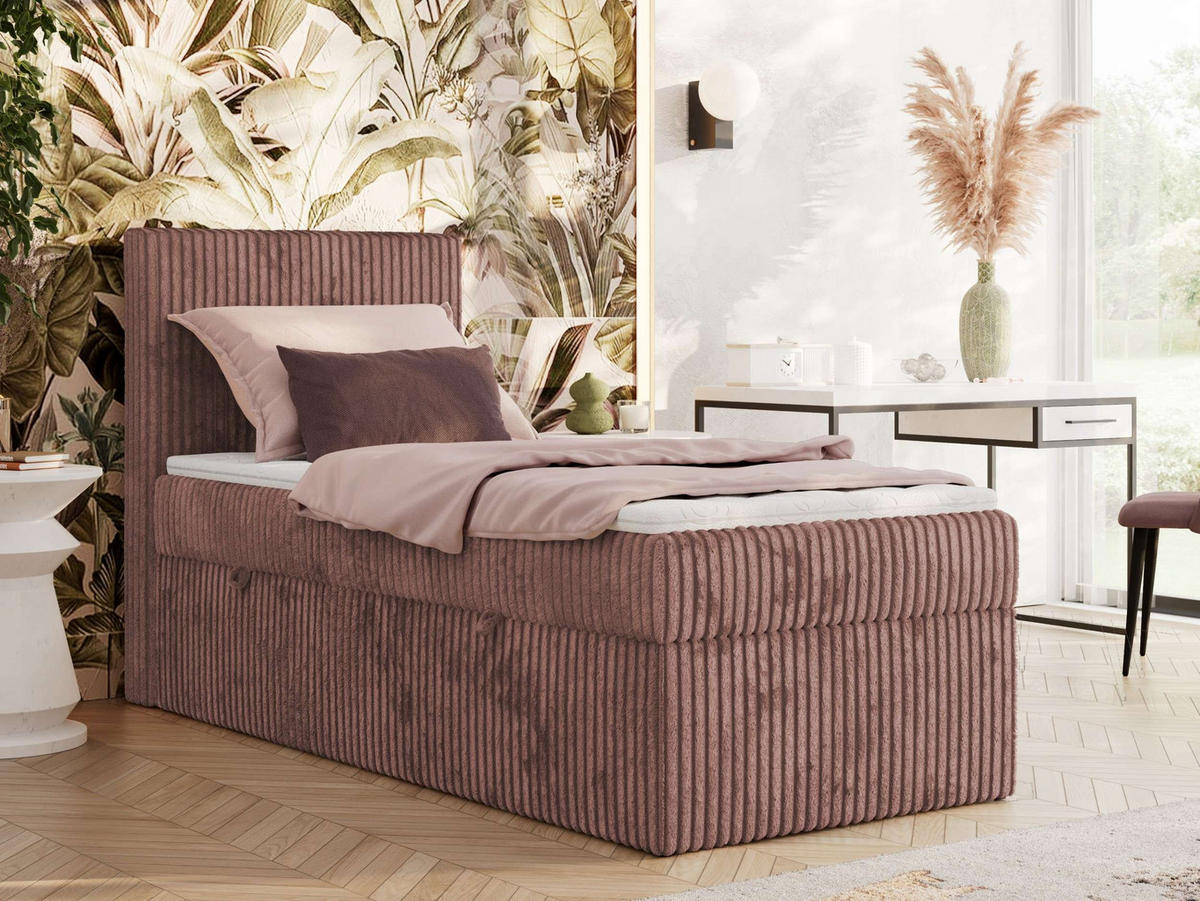 BOXBETT TILIANO 90/200 - Rosa Cord - H3 - Visco Topper - Links - Rosa, Textil (90/200cm) - MKS