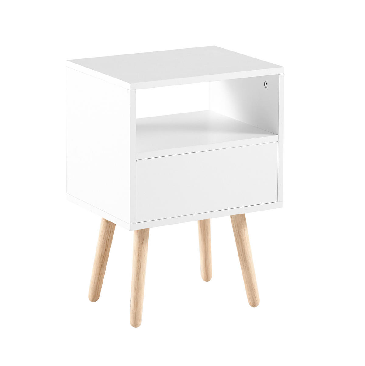 NACHTTISCH 30/40/55 cm weiß/natur aus MDF mit Schublade - Hellbraun, Holzwerkstoff (30/55/40cm) - OKWISH
