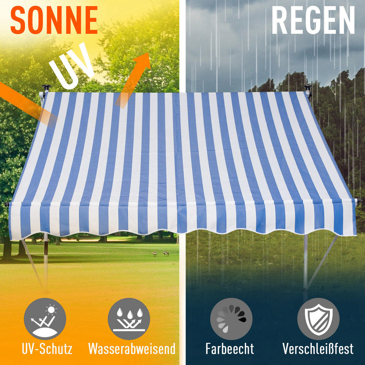 MARKISE, Grau+Weiß, Aluminium, Stahl, Polyester - Blau, Metall (150/280/200cm) - Outsunny