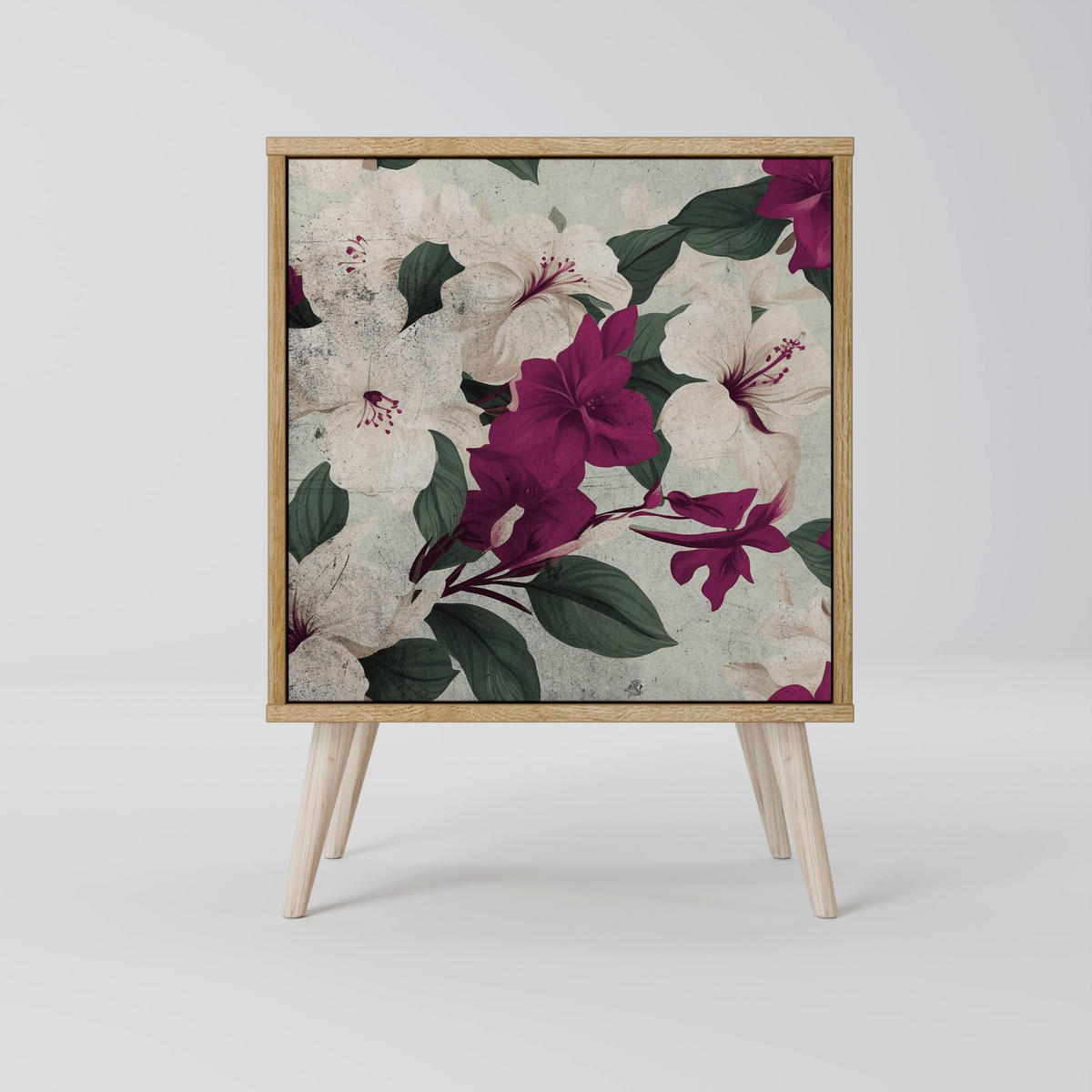 SIDEBOARD FLOWERET DREAM, Grau, 57,5x42x67,5 cm, Schwarze Metall-Rahmenfüße - Multicolor/Schwarz, Holzwerkstoff/Metall (57.5/67.5/42cm) - SpaceRebels