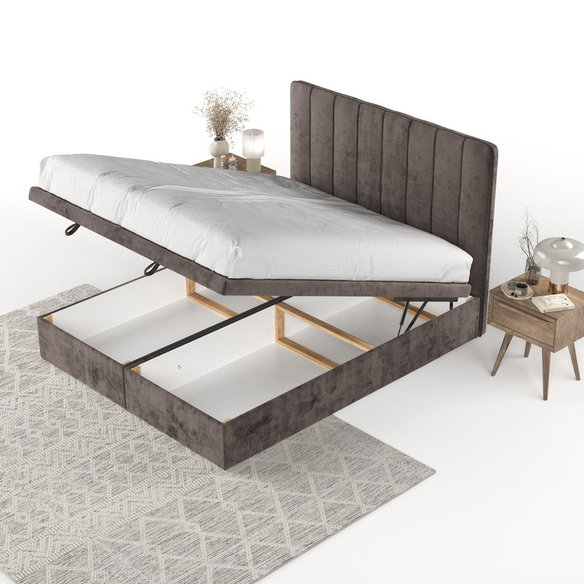 POLSTERBETT Vienna mit Stauraum 180/200 cm Braun im Lotta Stoff - Schwarz/Braun, Holz/Holzwerkstoff (180/200cm) - AltaBeds