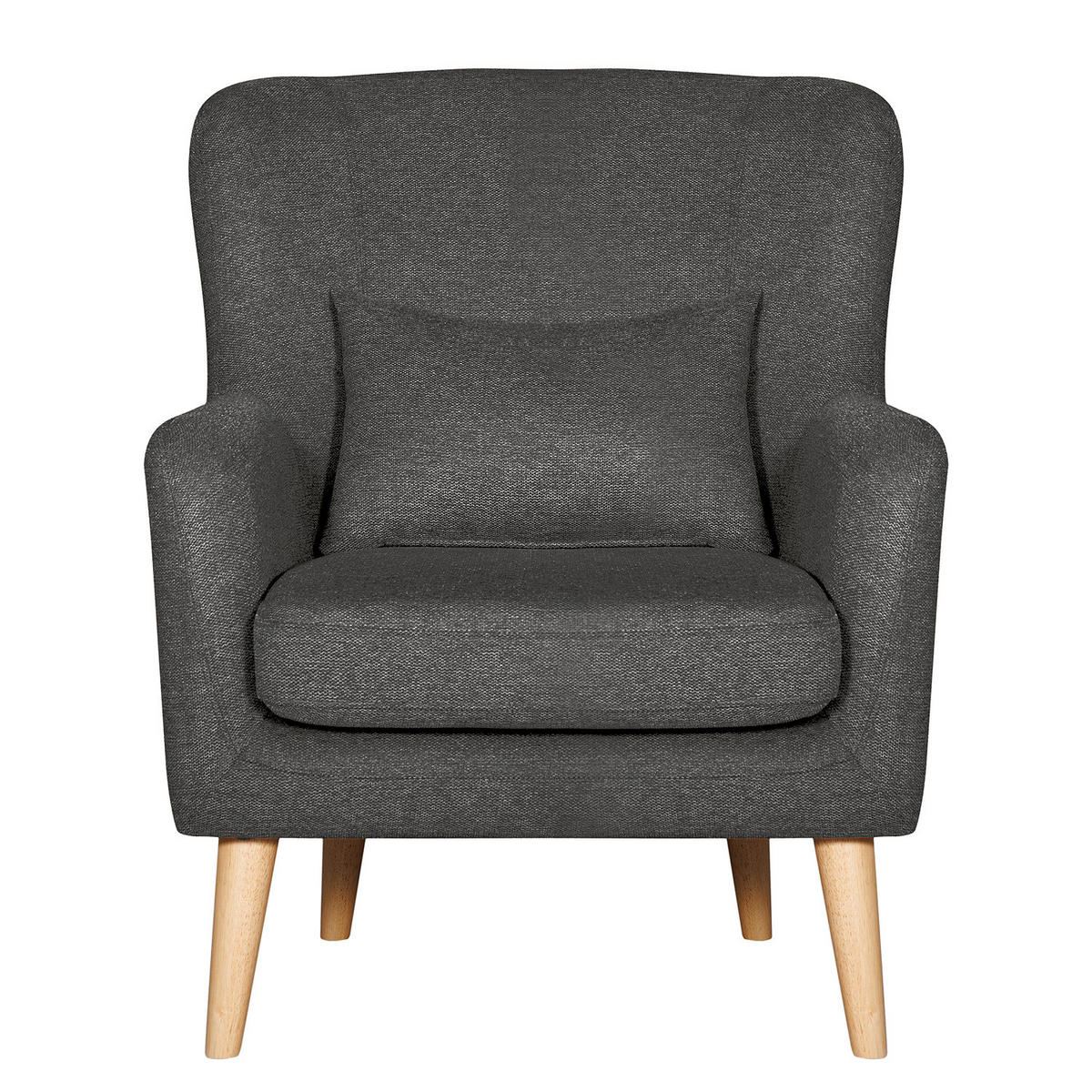 SESSEL mit Hocker - Anthrazit, Birkenholz/Textil (75/96/78cm) - home24