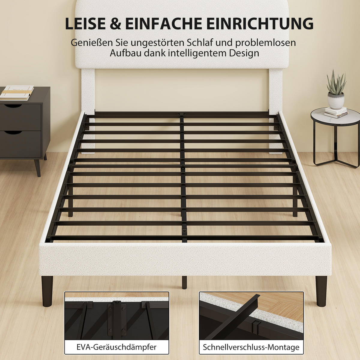 BETTGESTELL mit Teddy-Fleece 205/151/117 cm Weiß - Weiß, Metall - HOMCOM