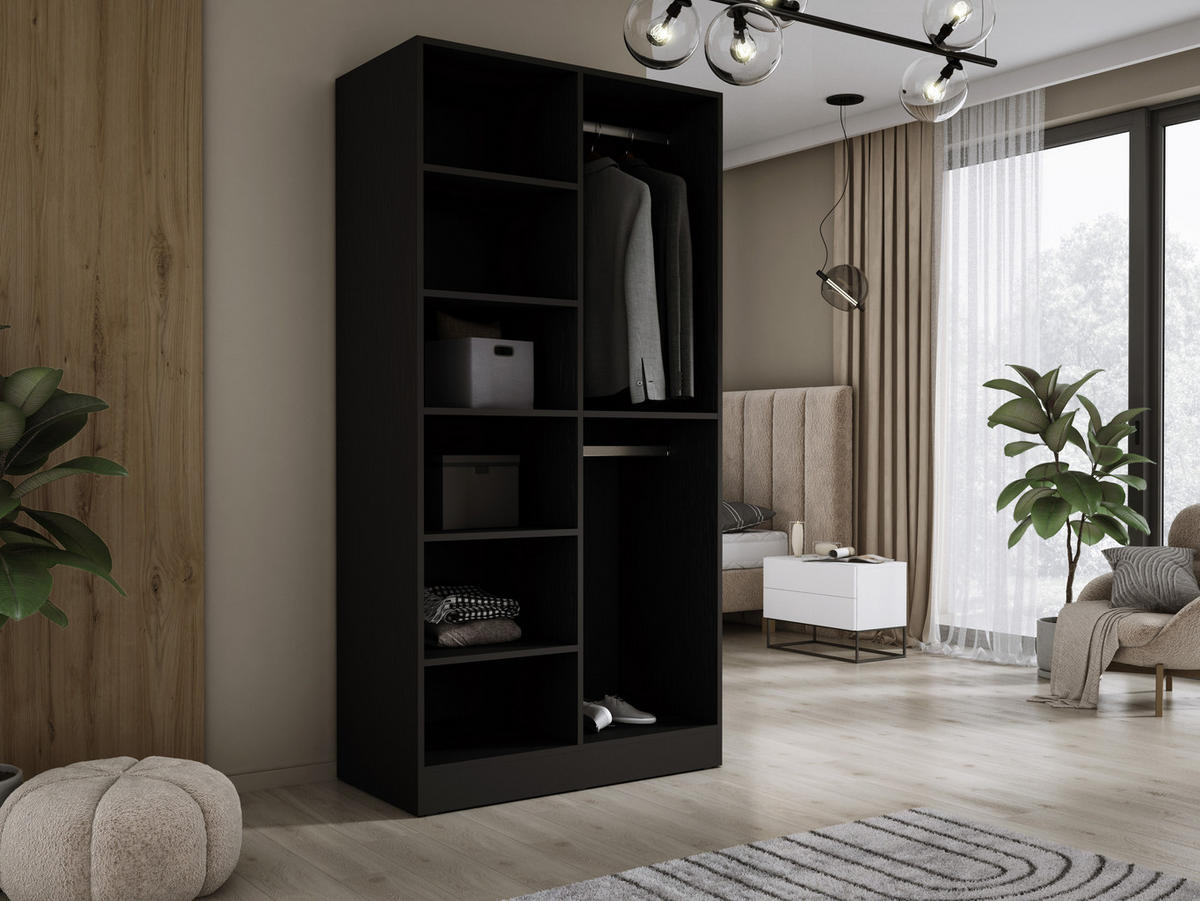KLEIDERSCHRANK, Graphitschwarz / Antisol Glas, 100 x 200 x 51 cm - Graphitfarben/Schwarz, Holzwerkstoff (100/200/51cm) - 3XE LIVING