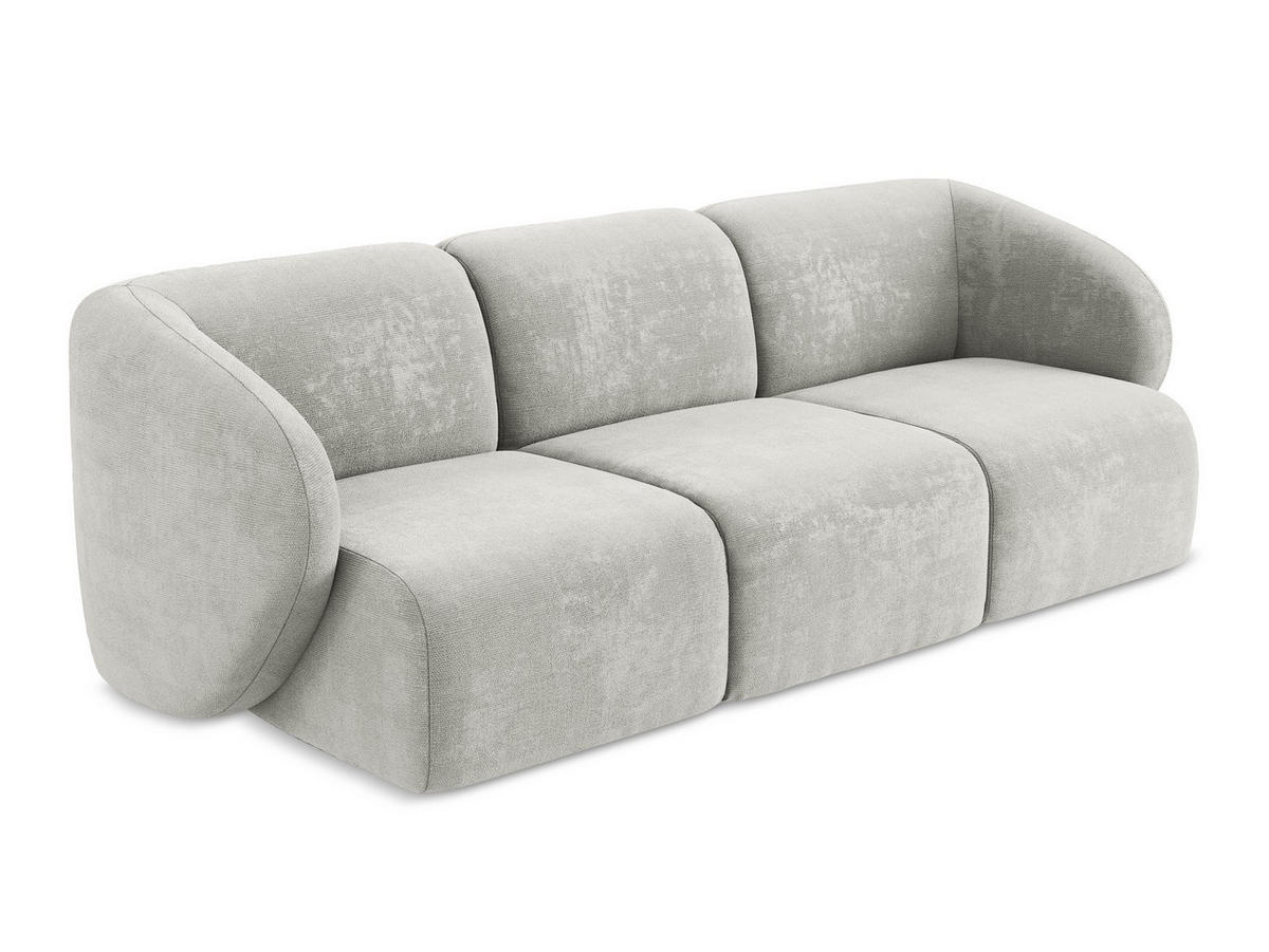 3-SITZER SOFA Chenille Stoff Grau - Hellgrau/Schwarz, Holzwerkstoff/Kunststoff (244/75/94cm) - Makamii