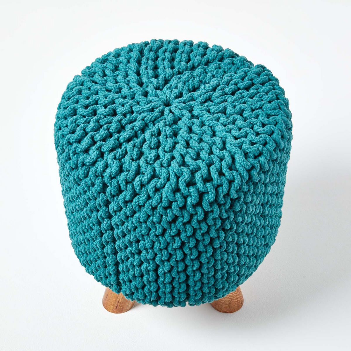 STRICK-HOCKER türkis, Dreibein 32/32/42 cm - Türkis, Textil (32/42/32cm) - Homescapes