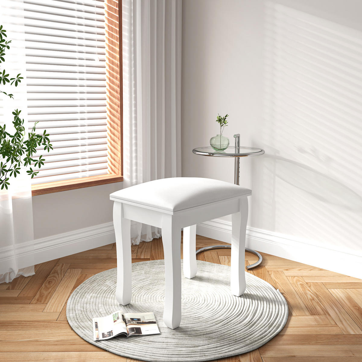 HOCKER Weiß - Weiß, Leder/Textil (43/45/33cm) - WISHDOR