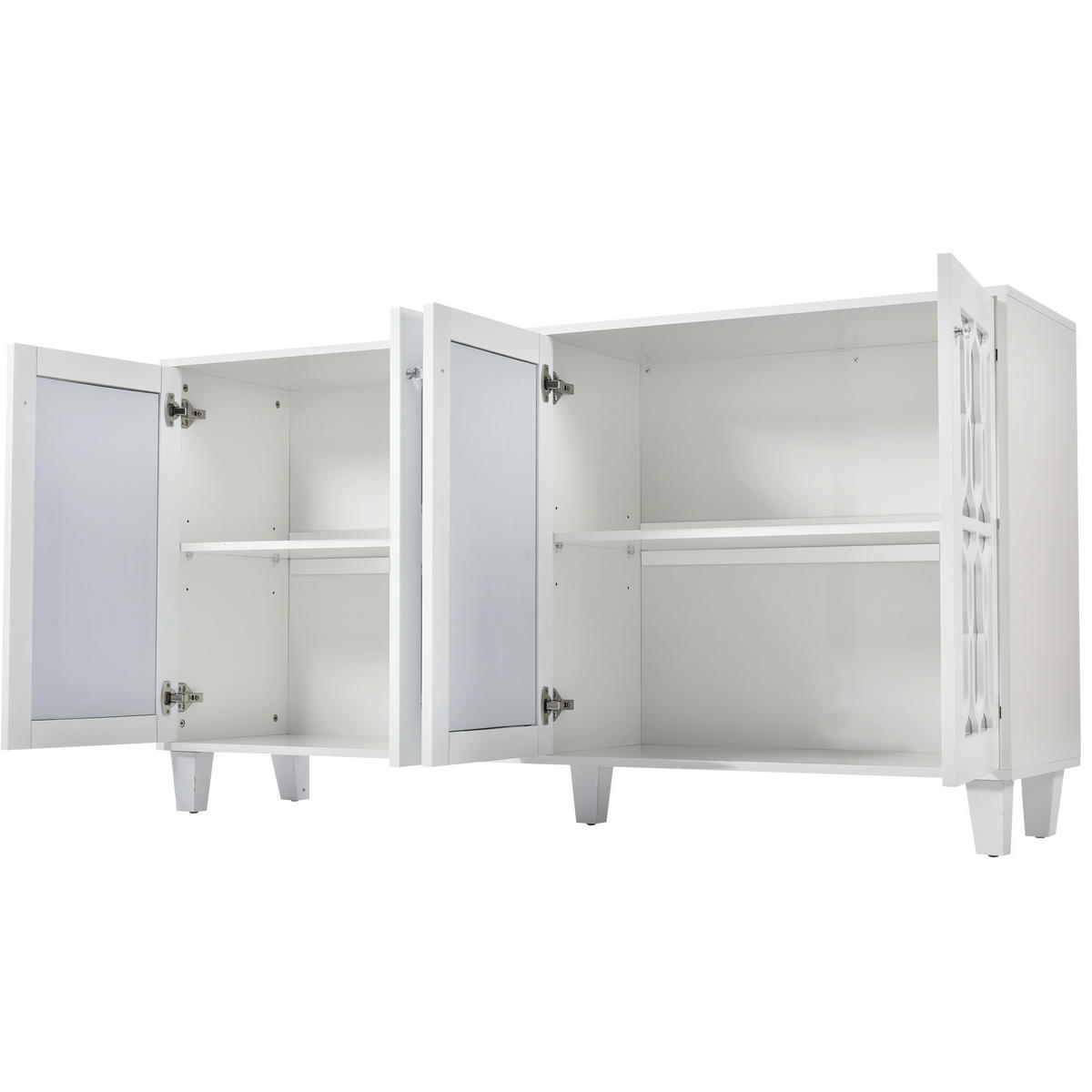 ANRICHTE 160/40/84 cm in Weiß mit 4 Türen und verspiegelter Front - Weiß, Holzwerkstoff (160/84/40cm) - Flora Grace