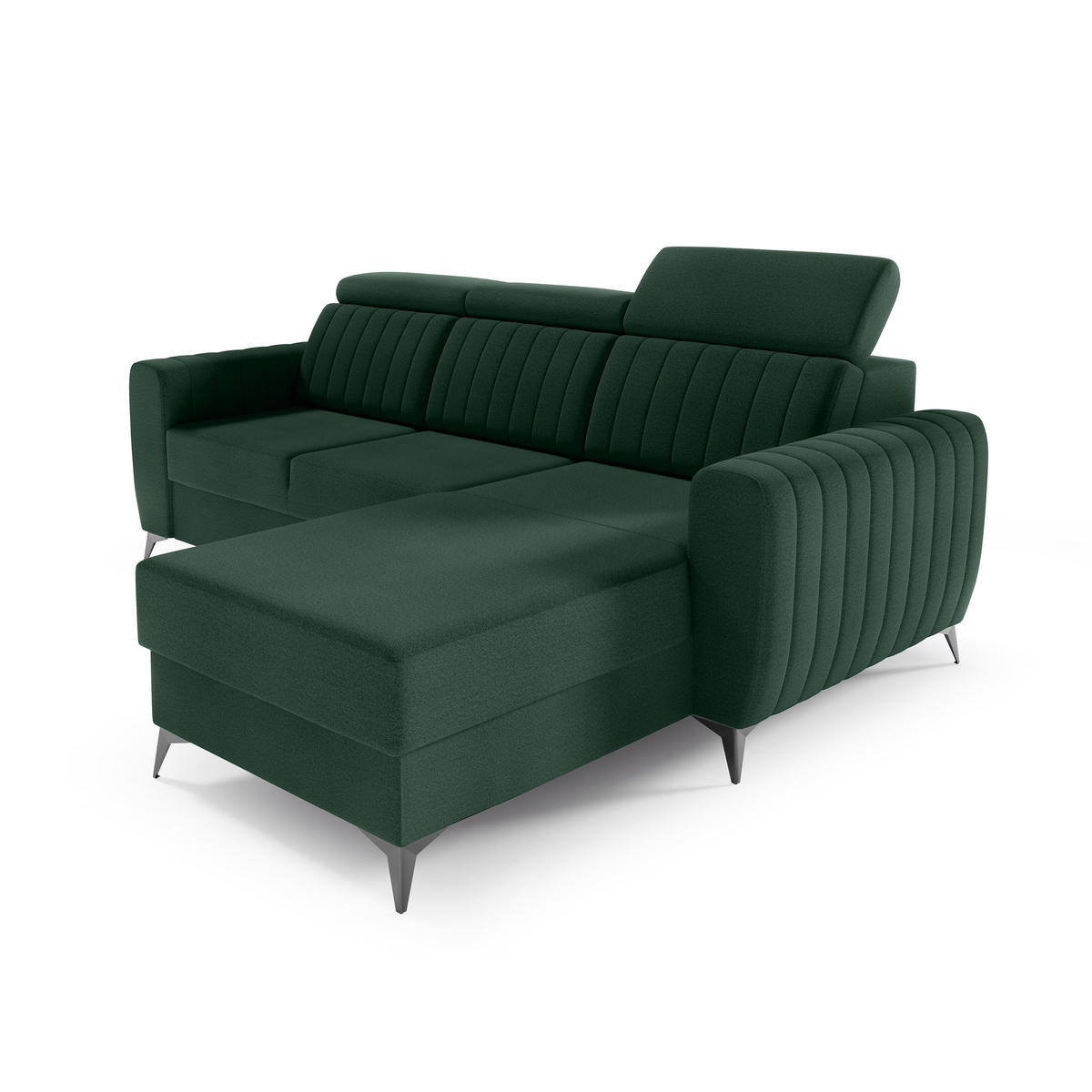 ECKSCHLAFSOFA Connor I verstellbare Kopfstützen, Dunkelgrün - Dunkelgrün/Schwarz, Textil (238/176cm) - Beautysofa