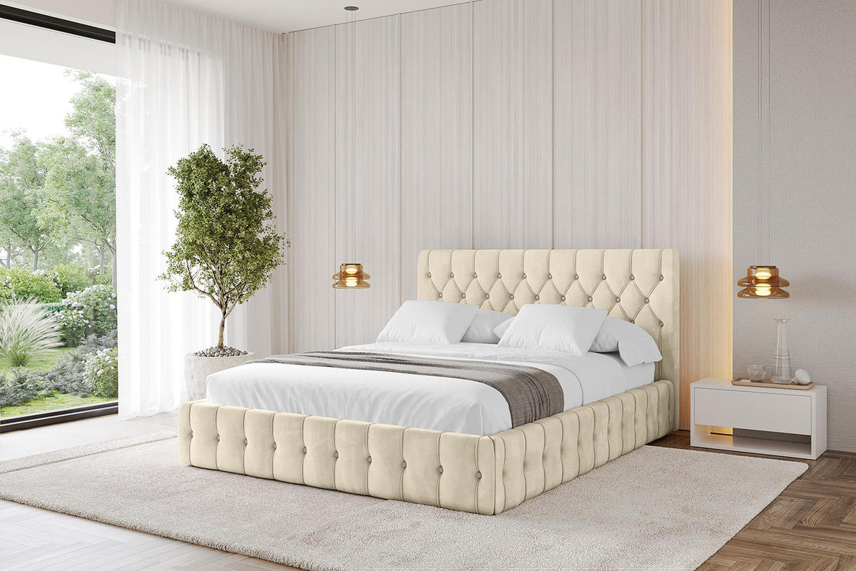 POLSTERBETT mit Bettkasten und Lattenrost, Boxbett ohne Matratze - LARO 120x200 Beige - Ecru, Holzwerkstoff/Textil (120/200cm) - ALTDECOR