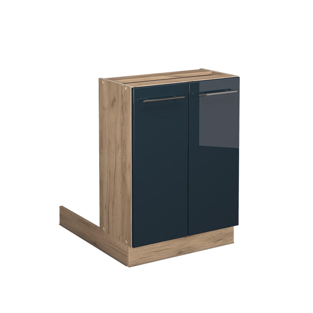KÜCHENINSEL Fame-Line Dunkelblau Hochglanz 60 cm ohne AP - Eiche Wotan/Dunkelblau, Holzwerkstoff (60/82/30cm) - Vicco