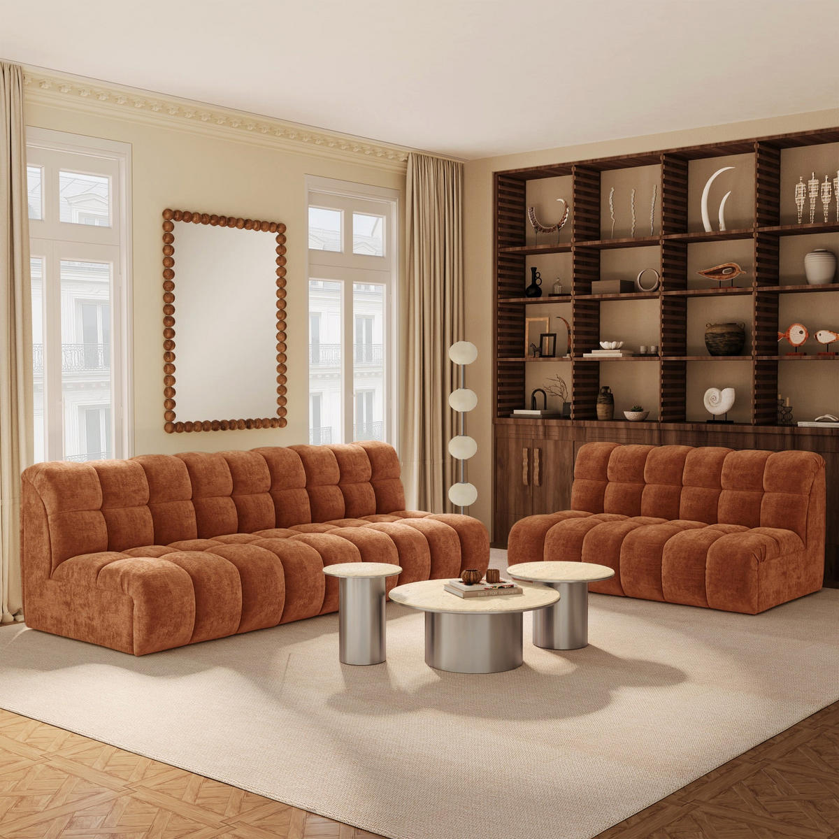 SOFA SEVEN Geprägtes Velours Terrakotta 162cm - Dunkelorange/Terracotta, Textil (162/77/98cm) - Premium Interiors