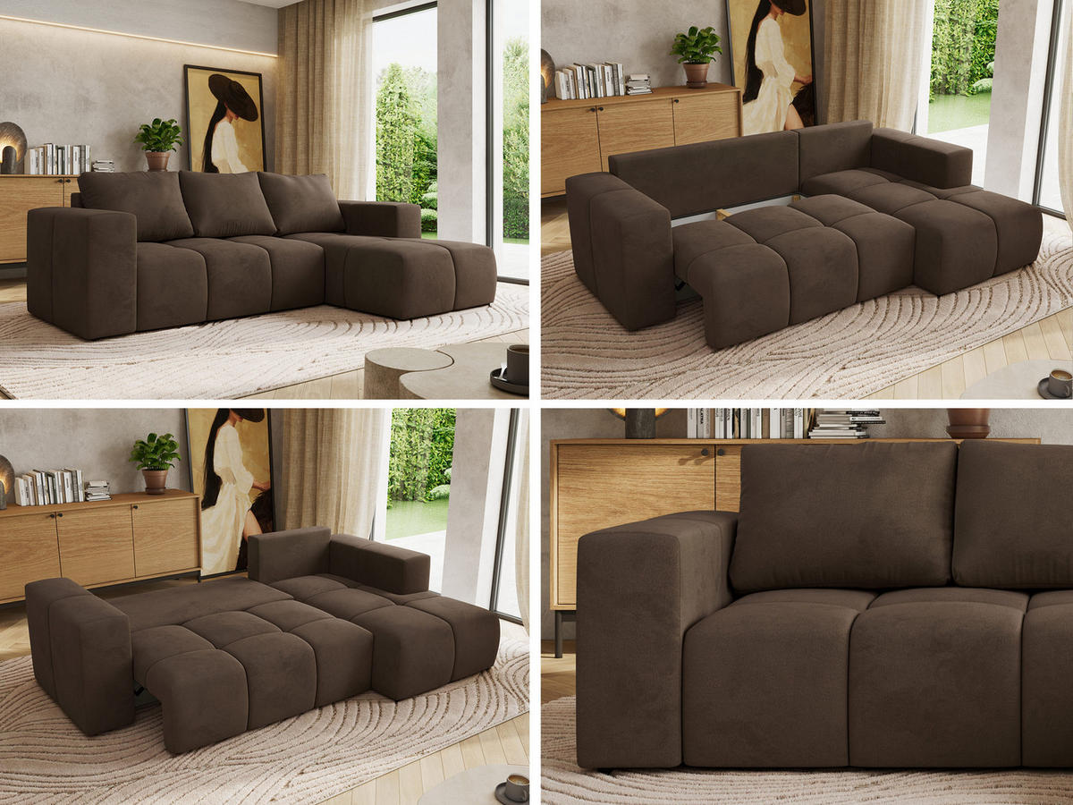 ROHOVÁ SEDAČKA MONIVA L - Hnědá Samet - Pravá Strana - černá/hnědá, textil/plast (266/164cm) - MKS