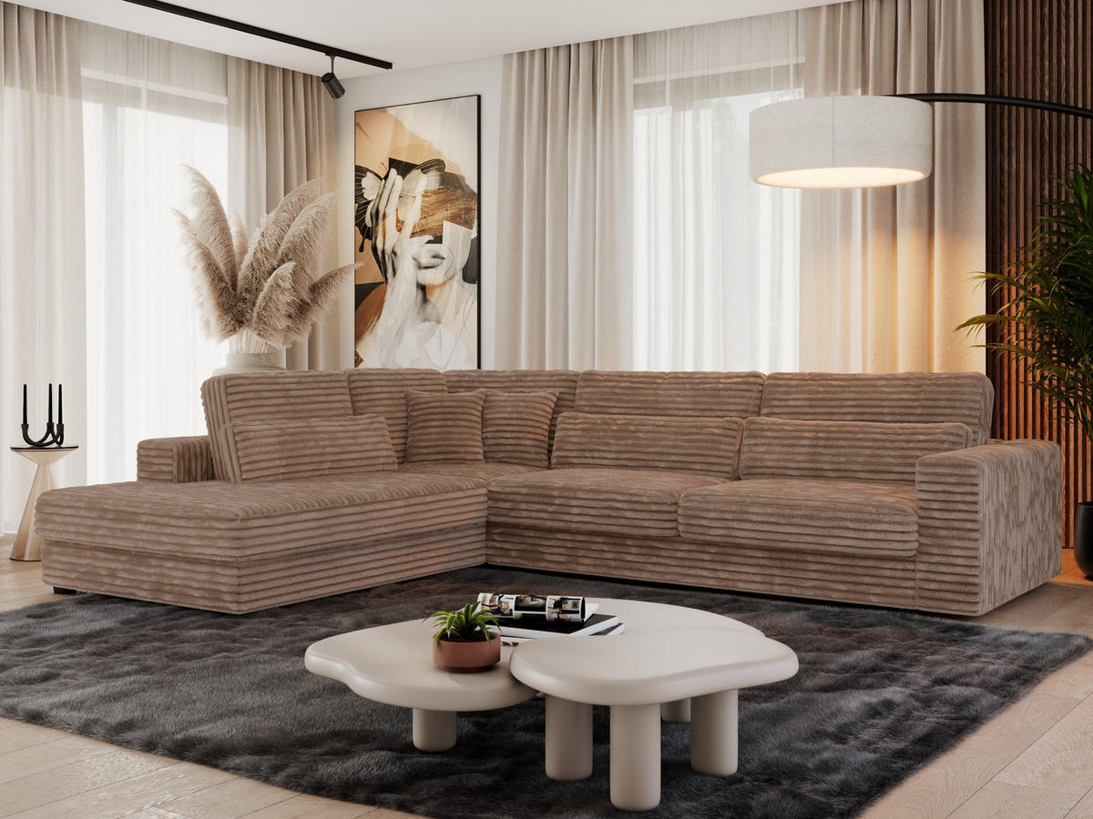 ECKSOFA Savona Braun breiter Cord - links - Schwarz/Braun, Kunststoff/Textil (316/249cm) - MKS