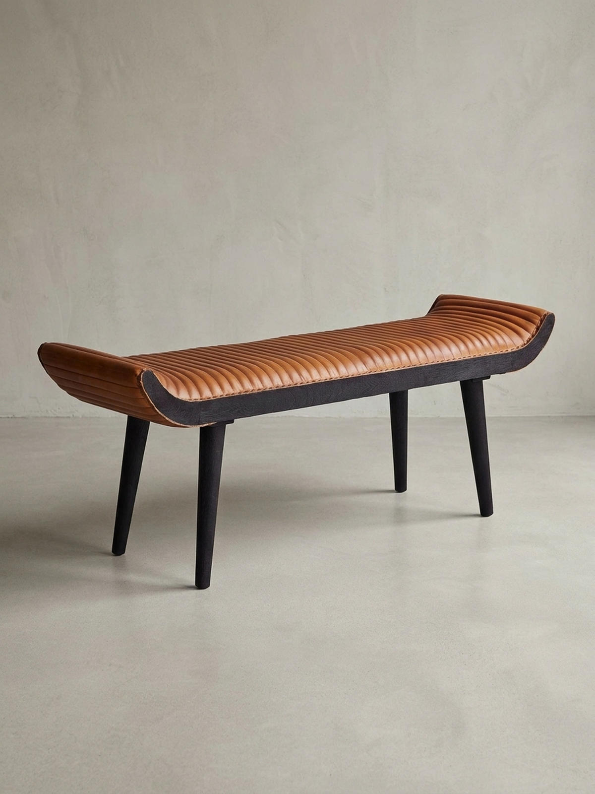 SITZBANK – Echtleder, 125x51x38 cm, Nietenrand, Massivholzbeine - Schwarz/Braun, Mangoholz/Leder (125/51/38cm) - KADIMA DESIGN