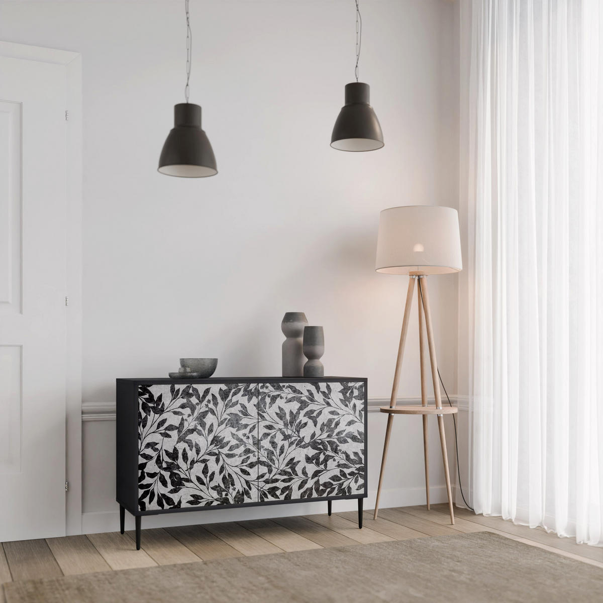 SIDEBOARD CHARCOAL SPROUT, Eicheneffekt, 111x42x77,5 cm, 2 Türen - Eichefarben/Buchefarben, Holzwerkstoff/Buchenholz (111/77.5/42cm) - SpaceRebels