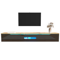 TV skříňka, 180/35/30 cm, MDF a dřevotříska, černá/dekor dřeva, LED - černá, kompozitní dřevo (180/30/35cm) - BEAOK