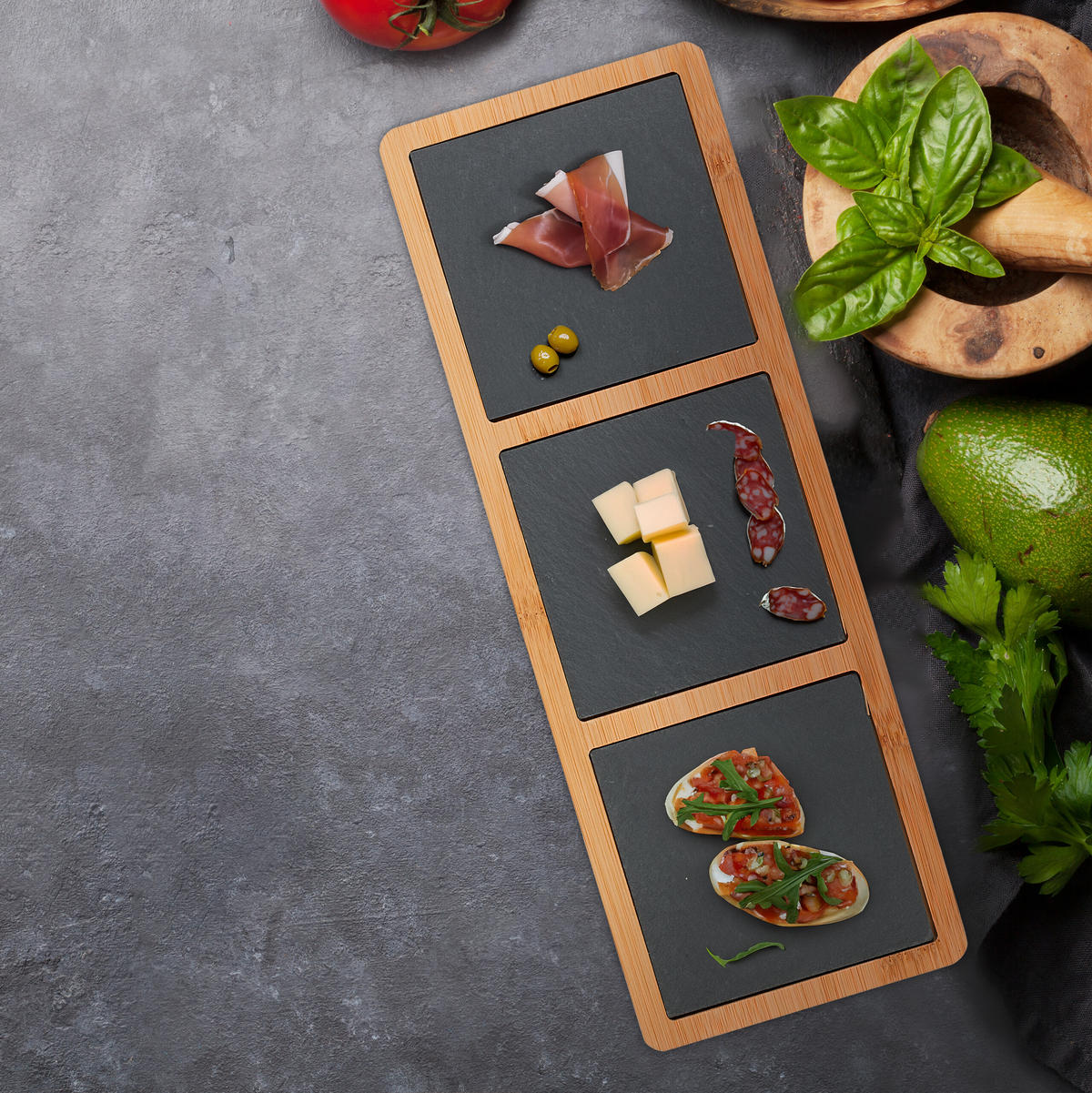 SERVIERBRETT - Hellbraun, Holz/Stein (34/1.5/12cm) - Relaxdays