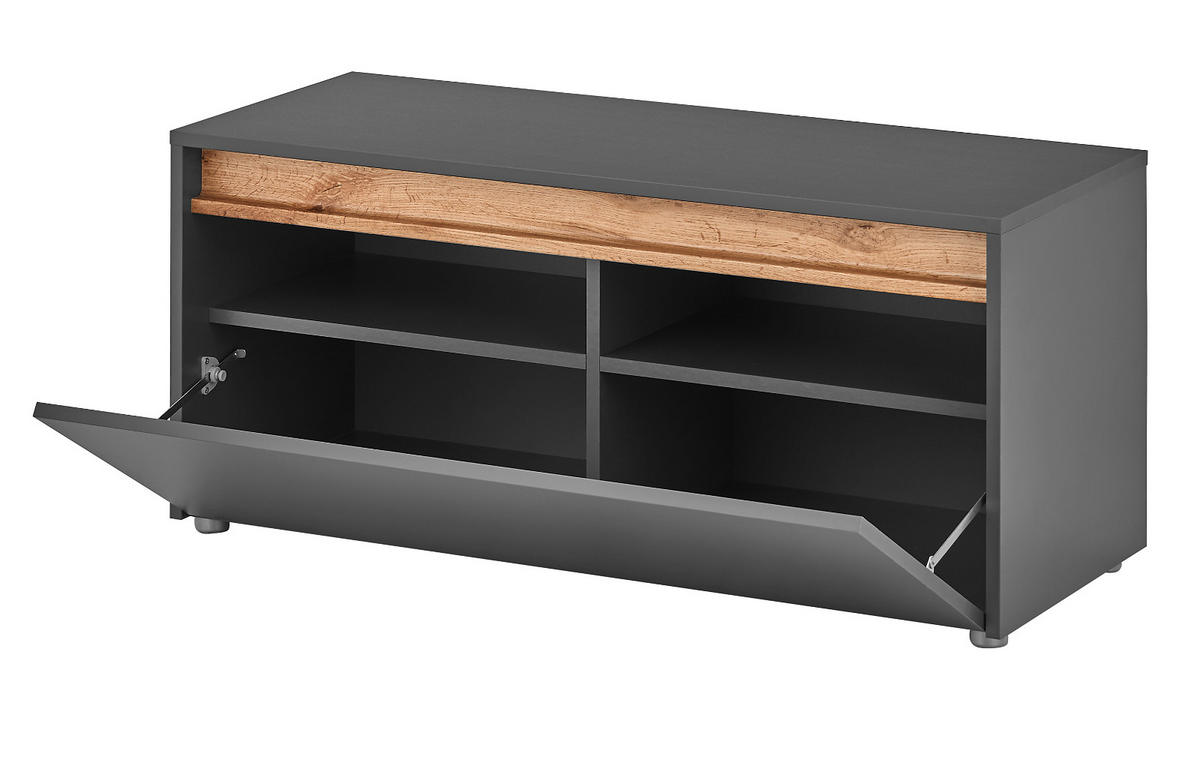 GARDEROBENBANK grau matt, Eiche Wotan 100 cm, Schuhbank mit Stauraum - Silberfarben/Eiche Wotan, Holzwerkstoff/Kunststoff (100/45/40cm) - Furn.Design