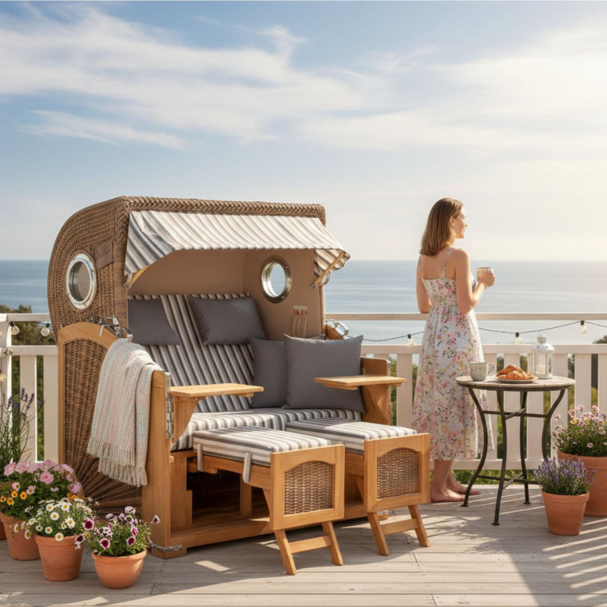 STRANDKORB XXL Düne Grande Teak Banana - Braun/Grau, Metall (142/170/95cm) - Mr. Deko