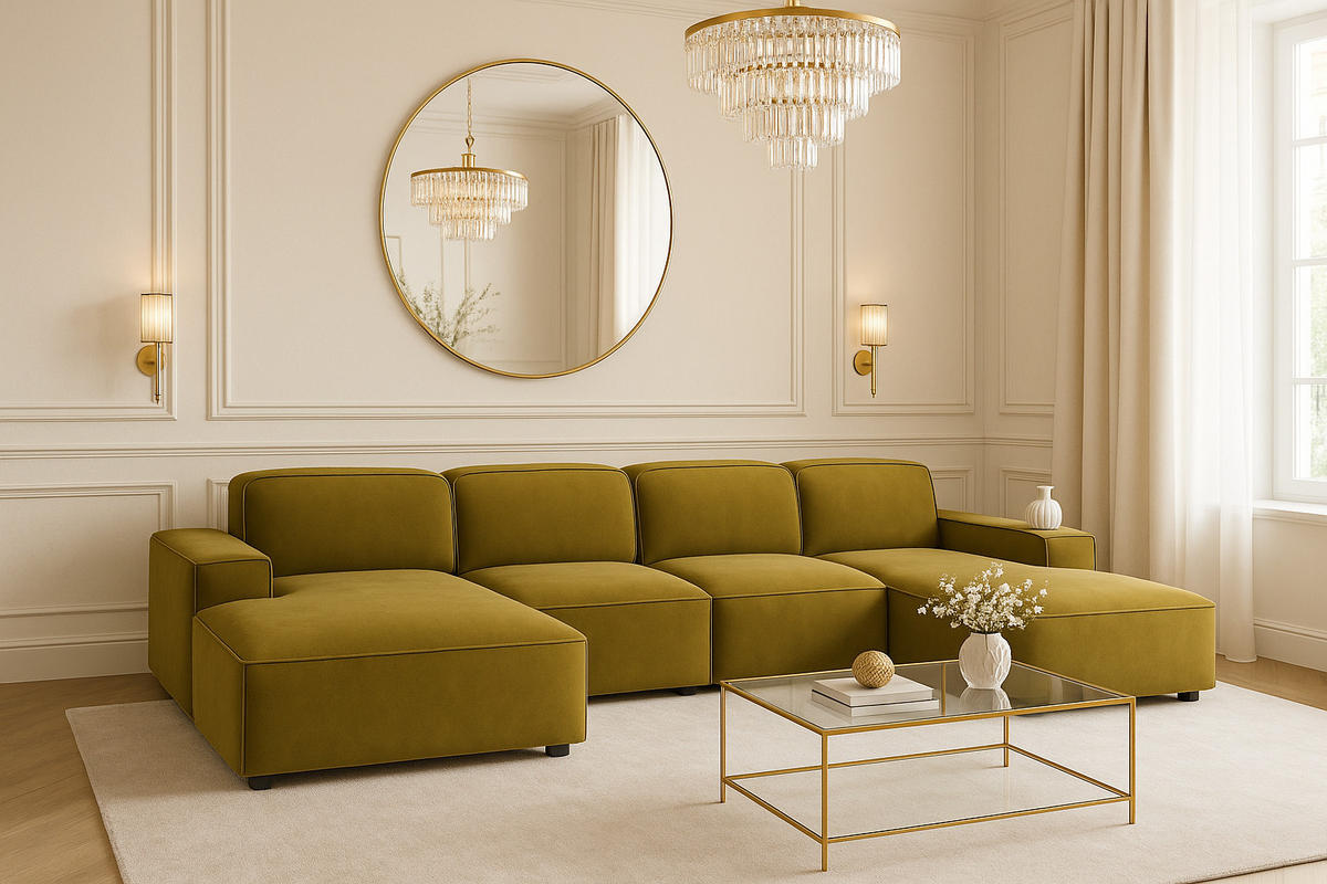 ECKSOFA Cursal U-Form, Stoff Salvador, Olive - Olivgrün, Holz (364/166cm) - Kaiser Möbel