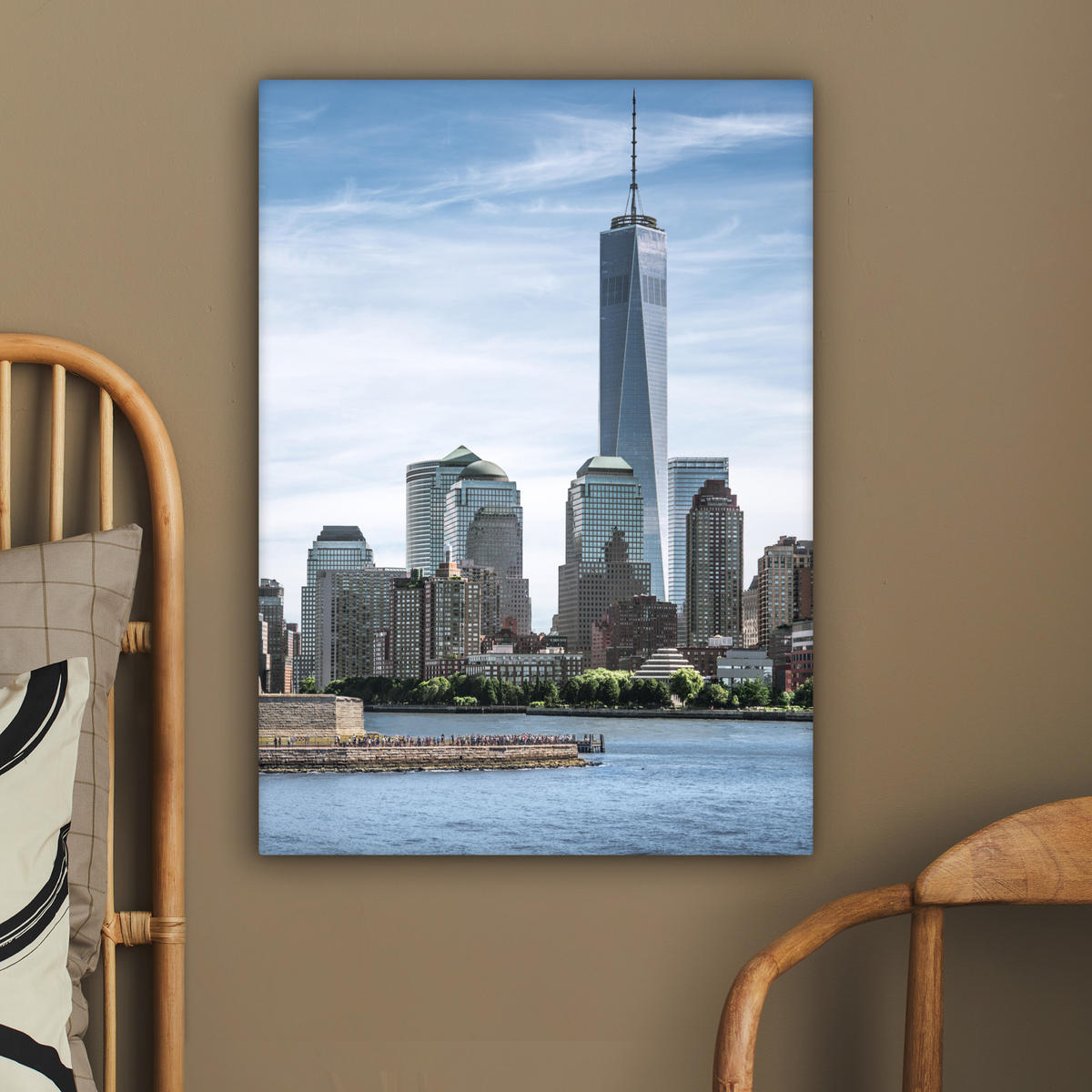 LEINWANDBILD New York - Freiheitsstatue - Wasser 60x80 cm - Hellblau, Textil (60/80cm) - MuchoWow