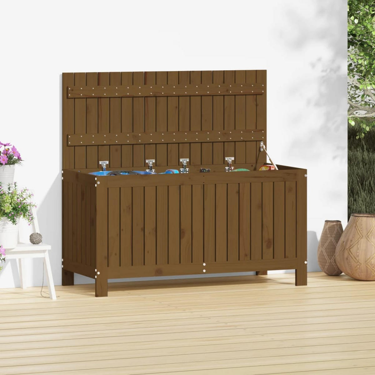 GARTENTRUHE Honigbraun 115x49x60 cm Massivholz Kiefer - Braun, Holz (115/60/49cm) - furnicato