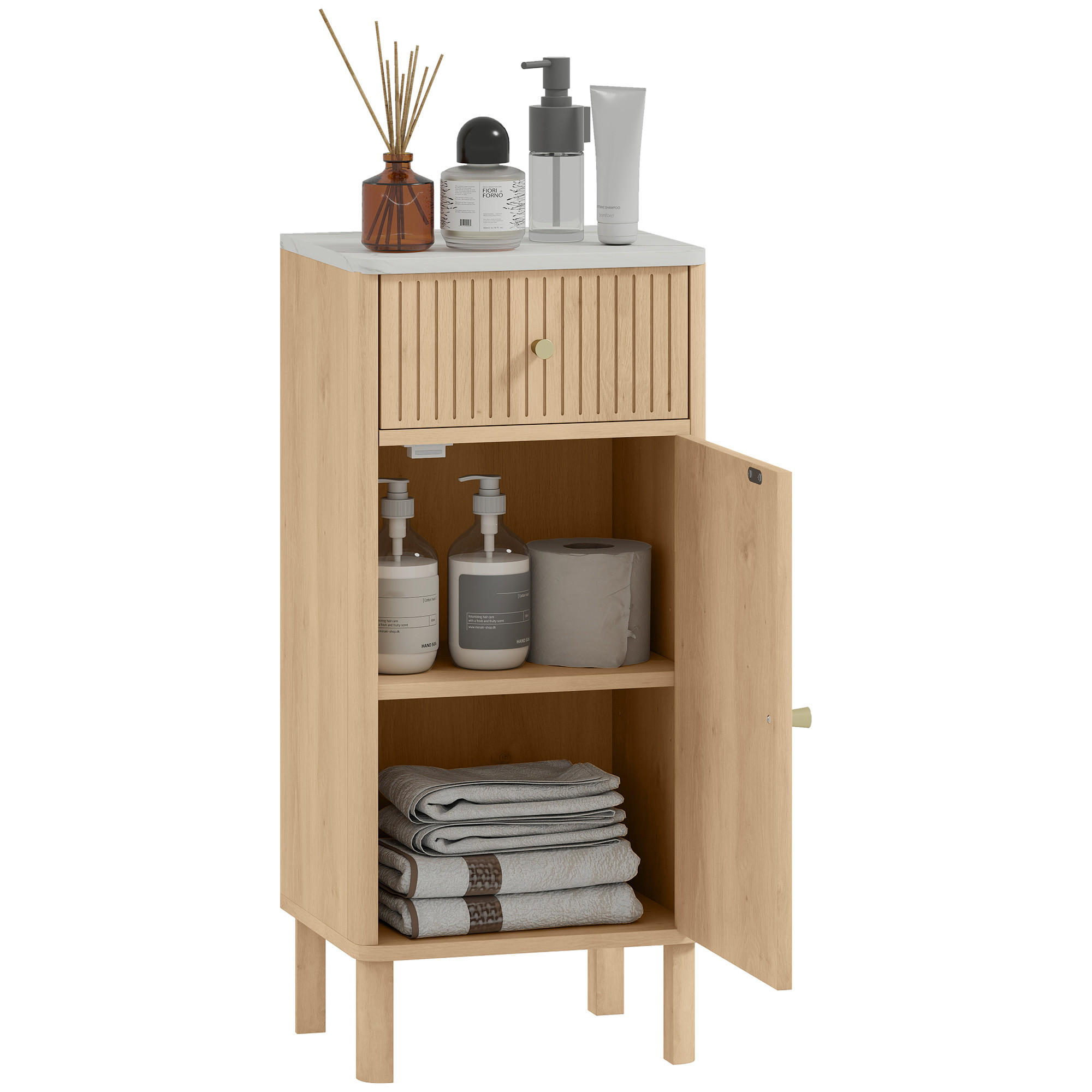 BADEZIMMERSCHRANK Eichefarben und Marmor-Optik 36/30/80 cm - Eichefarben, Holzwerkstoff (36/80/30cm) - PANGIVO