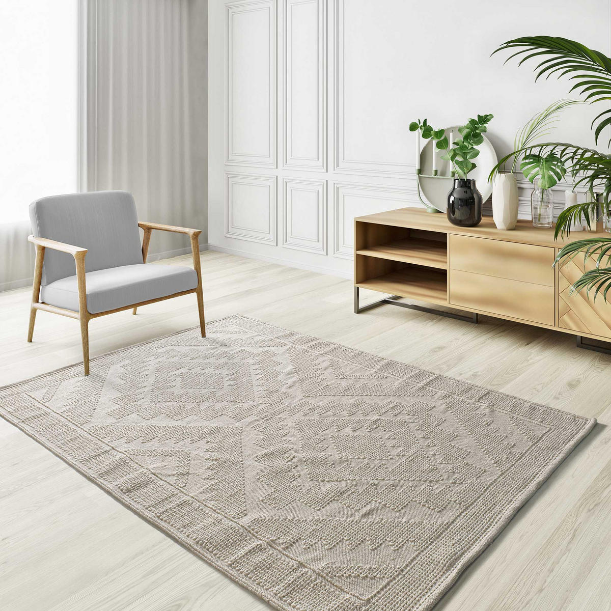 HANDWEBTEPPICH Handgefertigt Creme Pamuk 80/120 cm - Creme, Naturmaterialien (80/120cm) - Atticgo