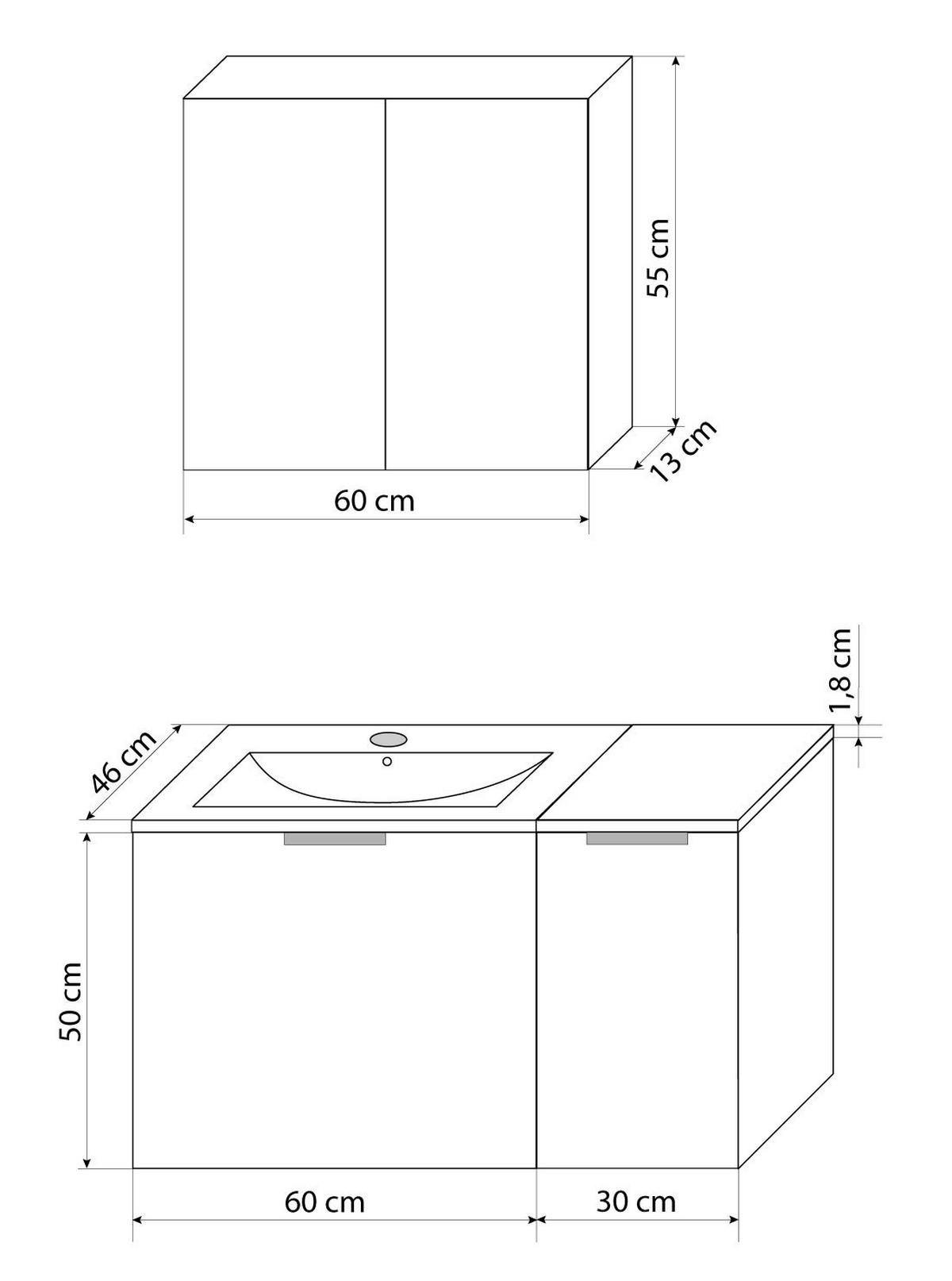 BADMÖBEL Set Gently 1 V1 Weiß MDF Waschtisch 90cm mit 5W LED-Strahler - Weiß, Glas/Kunststoff (46/52/90cm) - AcquaVapore by Sandra Jentho