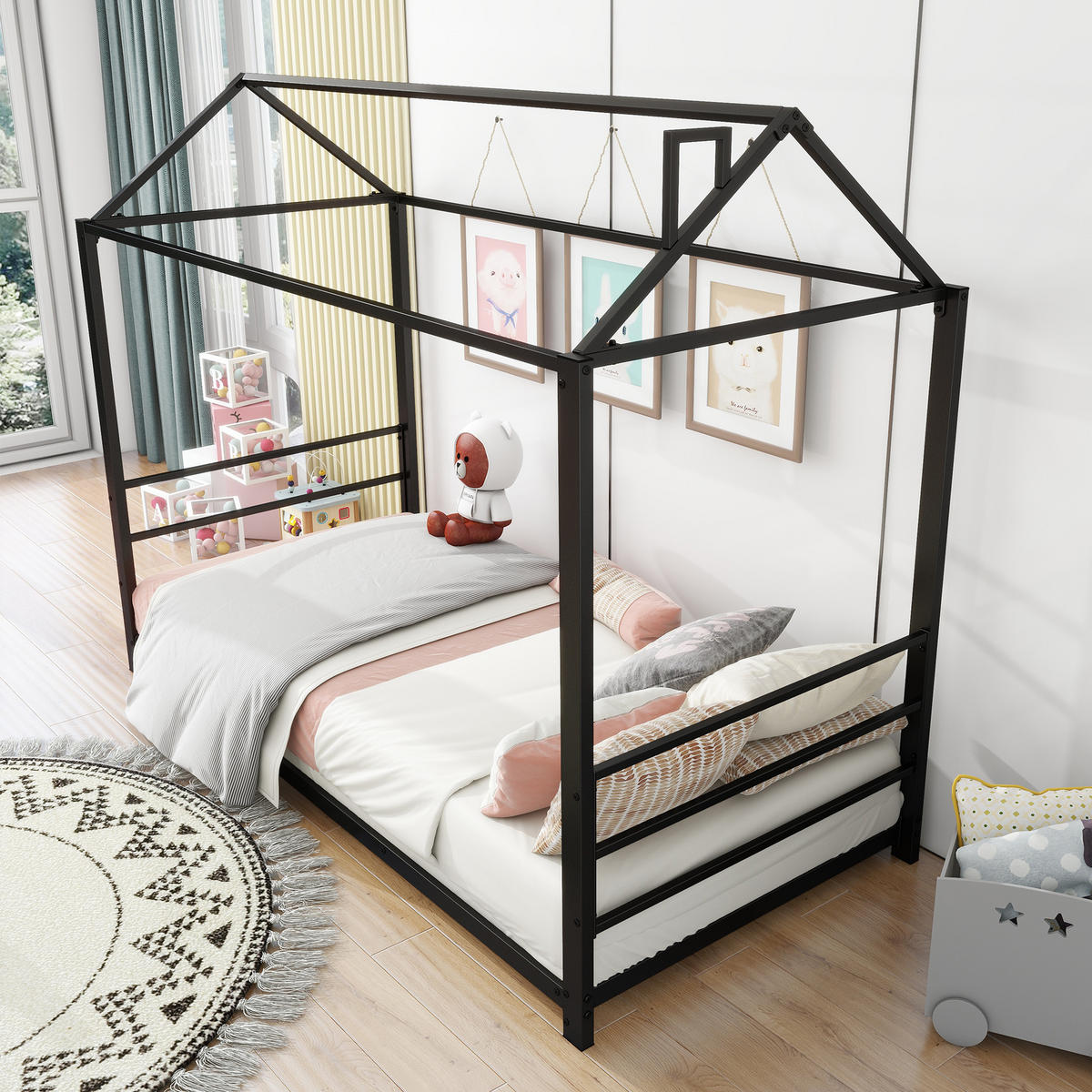 PATURI CASĂ Albă - negru, metal (203/160/95cm) - Urban Meuble