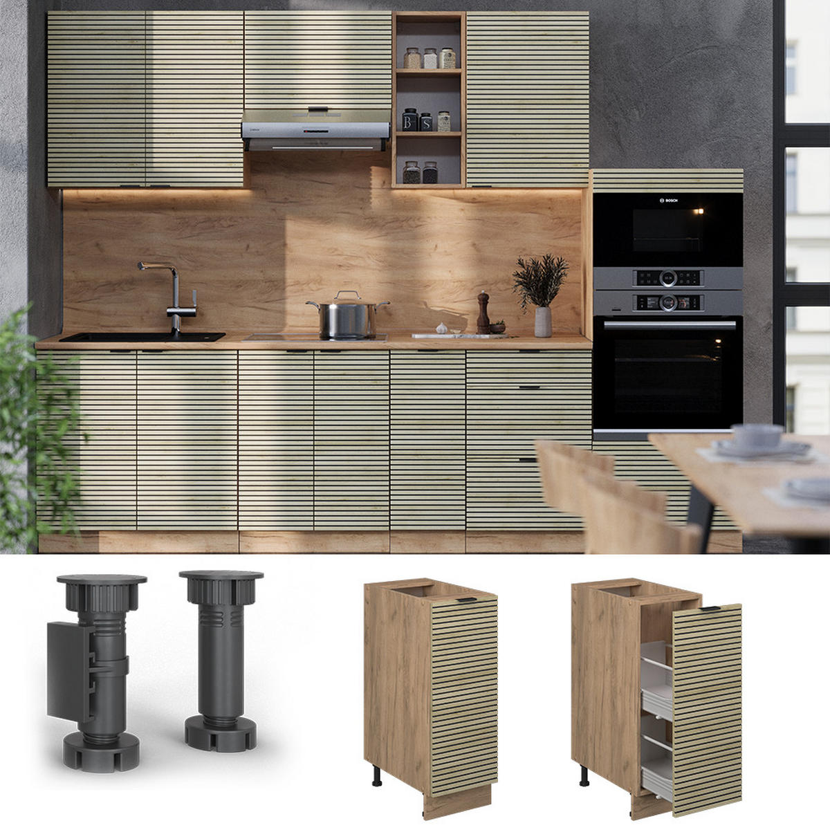 APOTHEKERSCHRANK Fame-Line Eiche Paneel 30 cm , AP Marmor - Honigeiche/Hellbraun, Holzwerkstoff (30/82/60cm) - Vicco