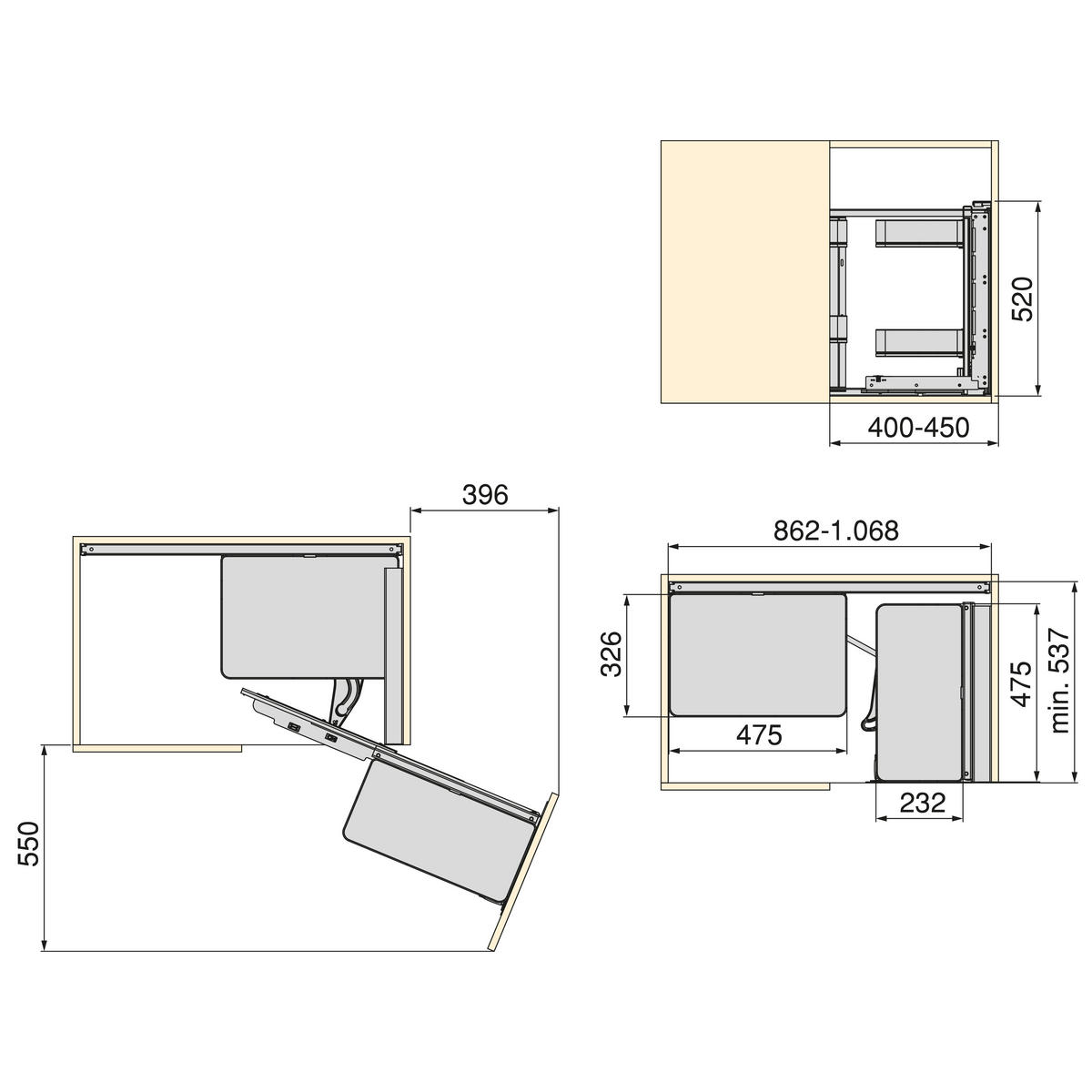 ECKSYSTEM Harmony Eckauszug Für Küchenmöbel Rechts, Stahl Und Holz, Anthrazitgrau - Grau, Metall (106.8/52/53.7cm) - EMUCA