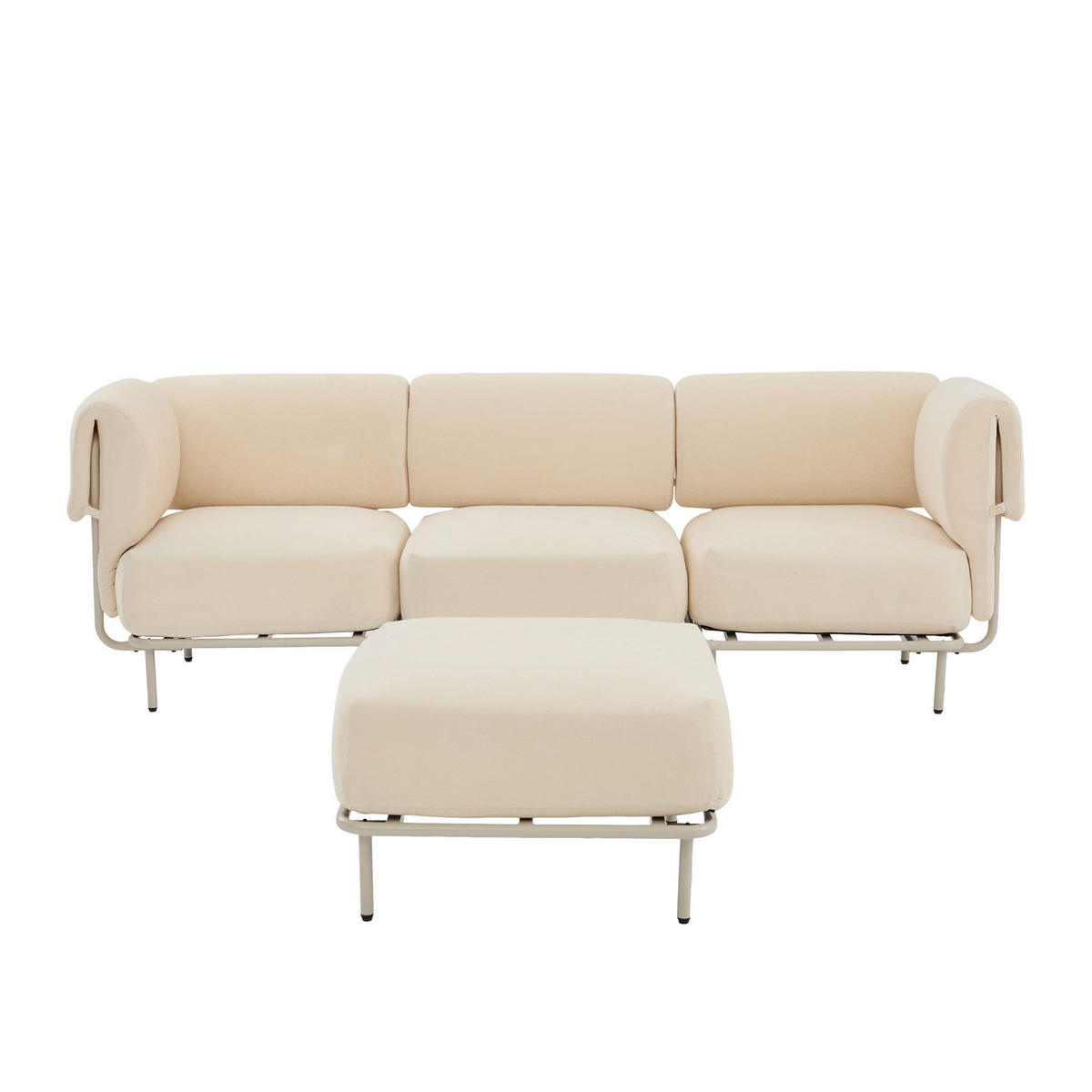 ECKSOFA 251/155/78 cm Beige Chenille mit 1 Fußhocker - Beige/Schwarz, Textil (155/251cm) - Oxeza