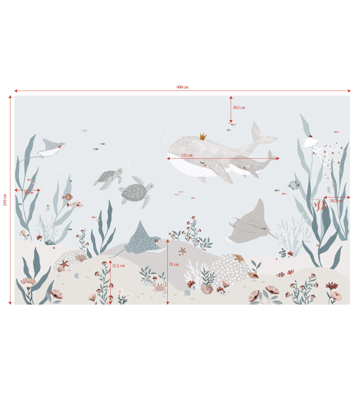 PANORAMA VLIESTAPETE Ocean field 4 m x 248 cm, blau/rosa - Blau/Pastellblau, Papier (248/400cm) - Lilipinso