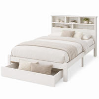 JUGENDBETT 90/200 mit Bücherregal und Schubladen in Weiß - Beige, Holzwerkstoff (90/200cm) - EVRYAE