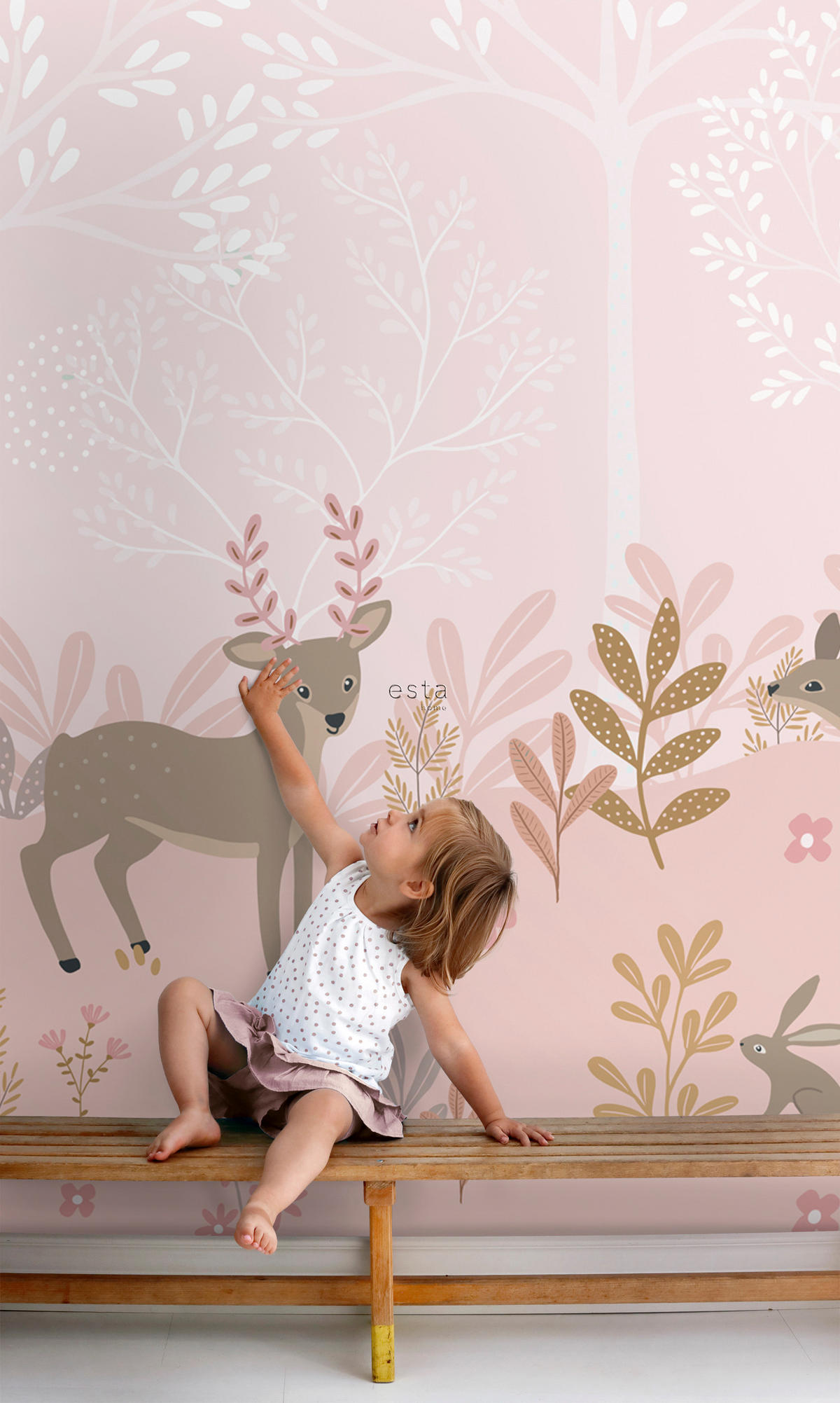 FOTOTAPETE Hirsche 250 x 279 cm - Pink, Papier (250/279cm) - ESTAhome