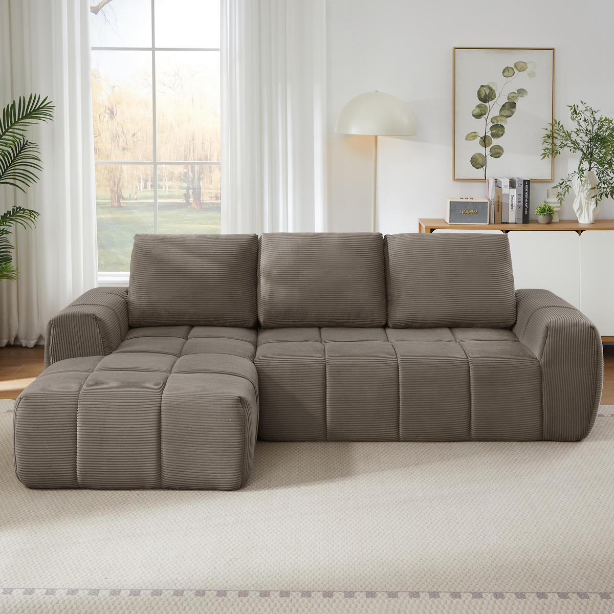 ECKSOFA Cord Taupe - Taupe, Textil (255/162cm) - WISHDOR