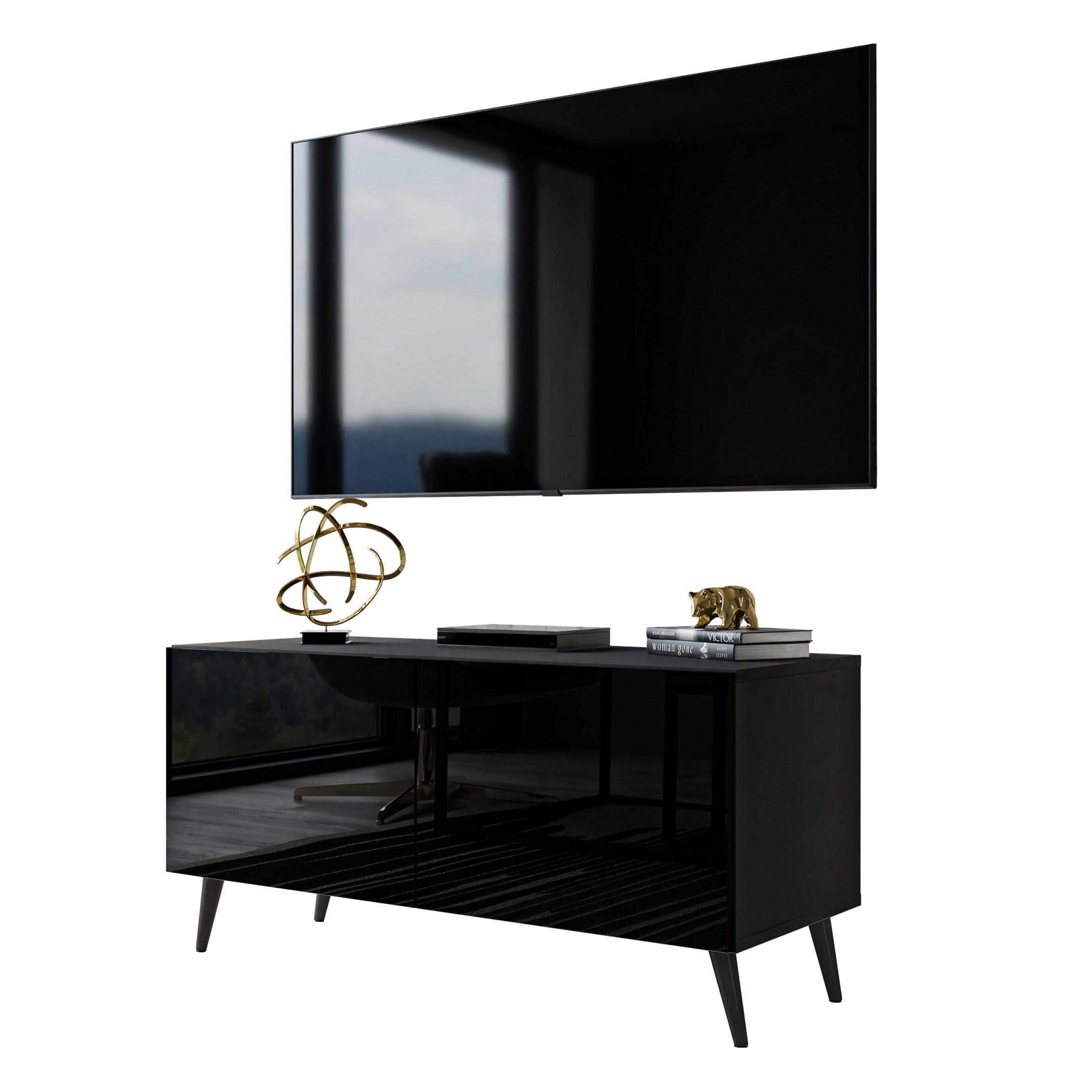 TV-ELEMENT AURA 100 Schwarz Hochglanz – Beinfarbe: Schwarz - Schwarz, Holzwerkstoff (100/49/40cm) - Lookway