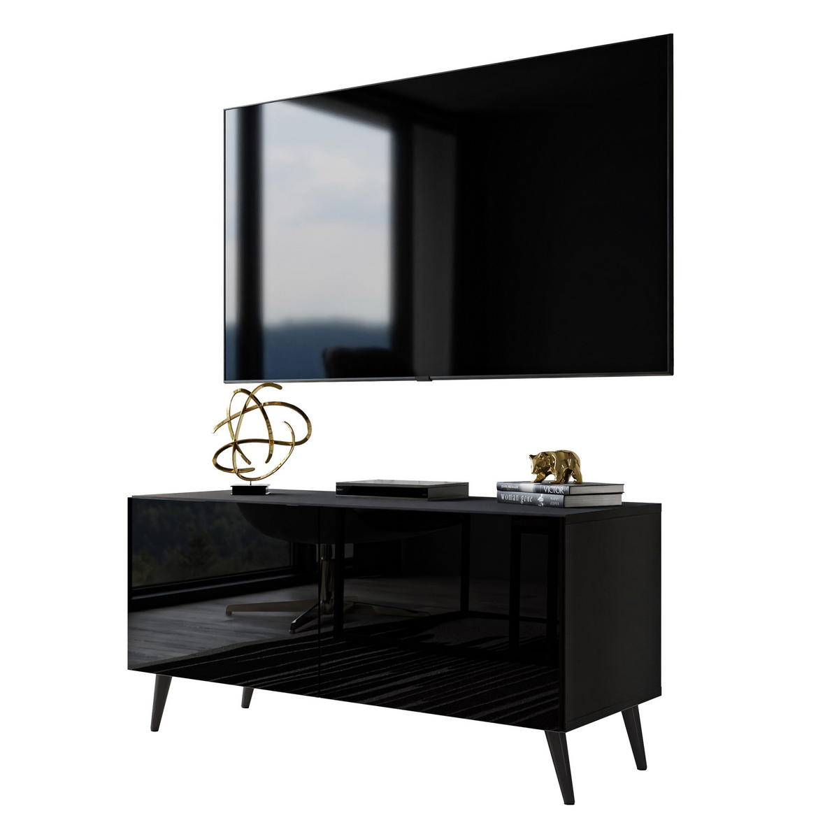 TV-ELEMENT AURA 100 Schwarz Hochglanz – Beinfarbe: Schwarz - Schwarz, Holzwerkstoff (100/49/40cm) - Lookway