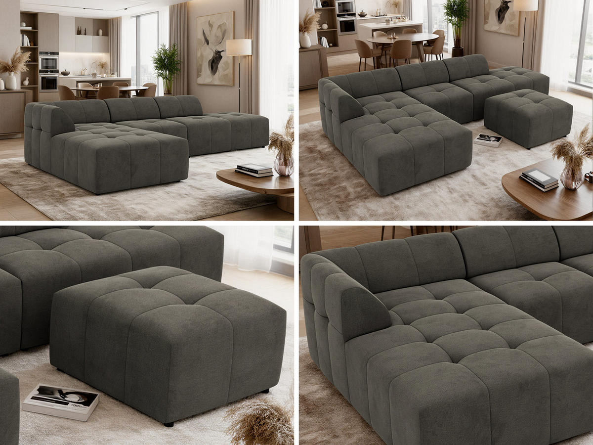 ECKSOFA GRIDA 4M L Dunkelgrau Velvet - Links - Dunkelgrau/Schwarz, Kunststoff/Textil (335/176cm) - MKS