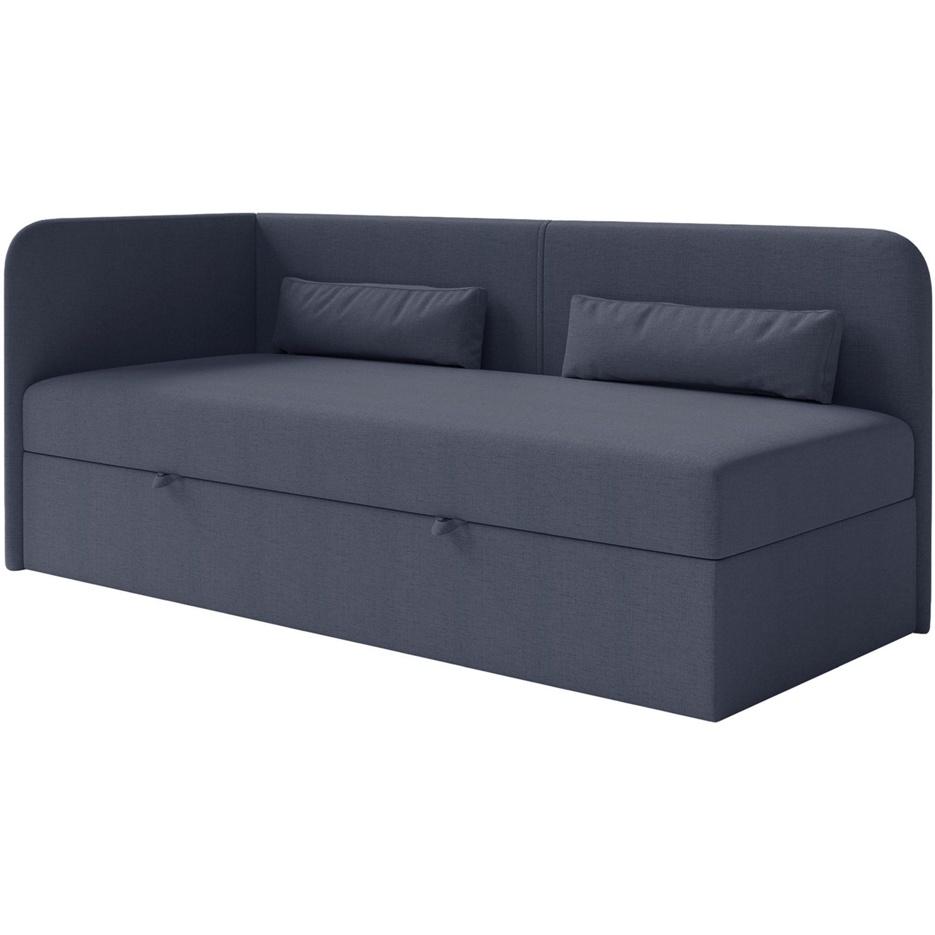 JUGENDBETT Calmmo Dunkelblau mit Chenille-Bezug, Kopfteil links - Dunkelblau, Textil (90/200cm) - Selsey
