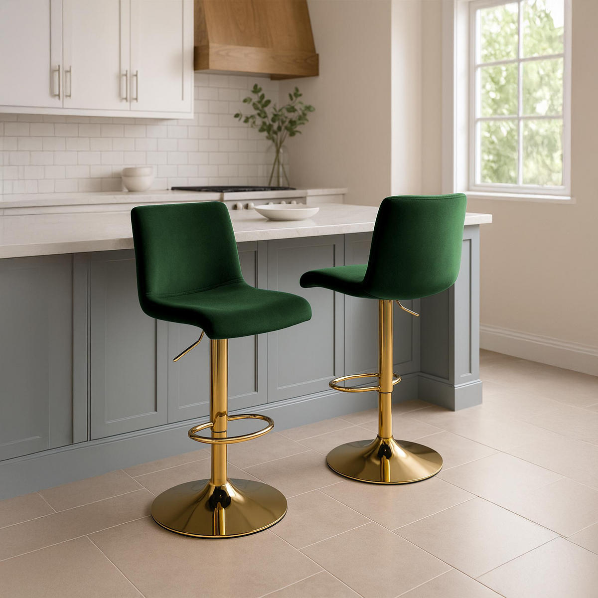 BARHOCKER Samt Grün - Grün, Textil (39/83/36cm) - CLP