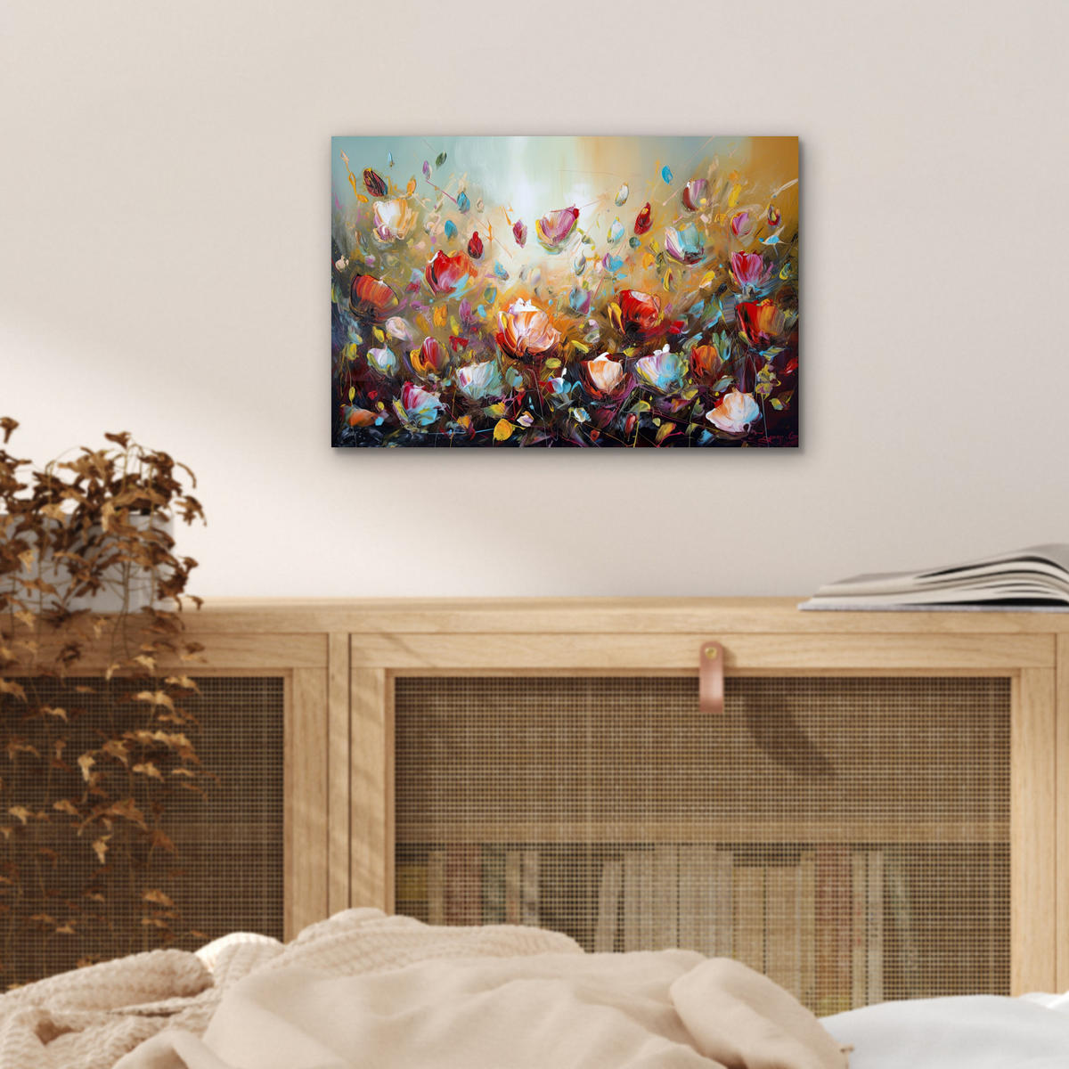 KOVOVÝ OBRAZ Kvety - Umenie - Príroda - Olejomaľba 30x20 cm - viacfarebná, kov (30/20cm) - MuchoWow