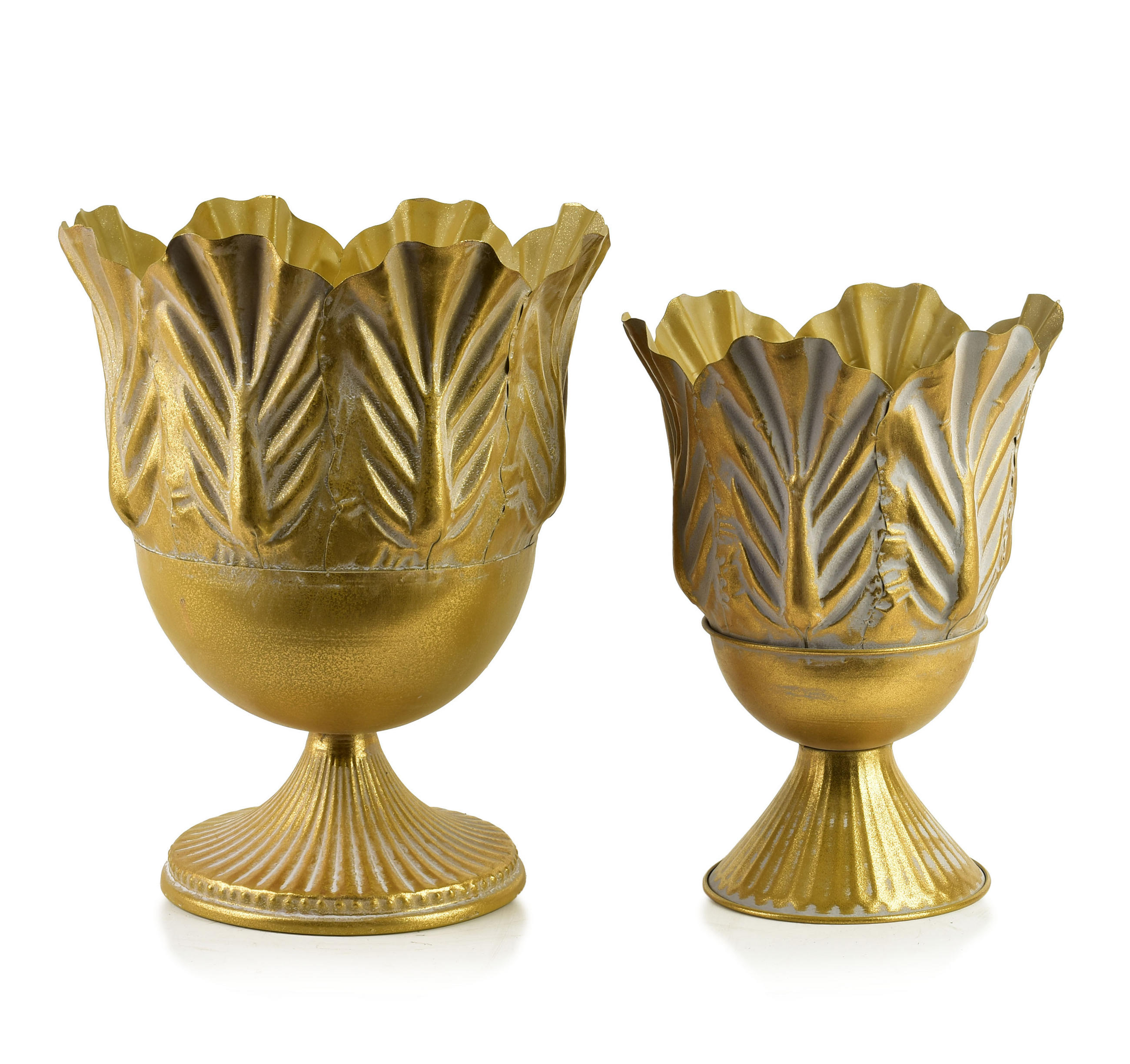 BLUMENTOPF Marina 2er Set Gold 27/27/34 cm Metall - Goldfarben, Metall (27/34/27cm) - Mondex