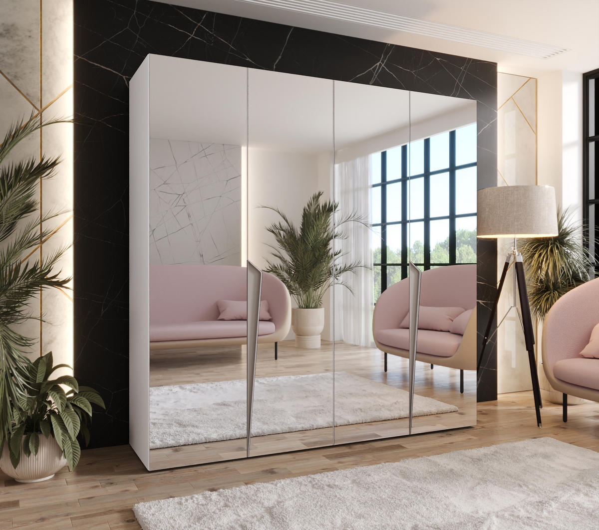 DREHTÜRENSCHRANK 202/200/52 4-türig - Beige/Weiß, Holz/Metall (200/202/52cm) - Abiks Möbel