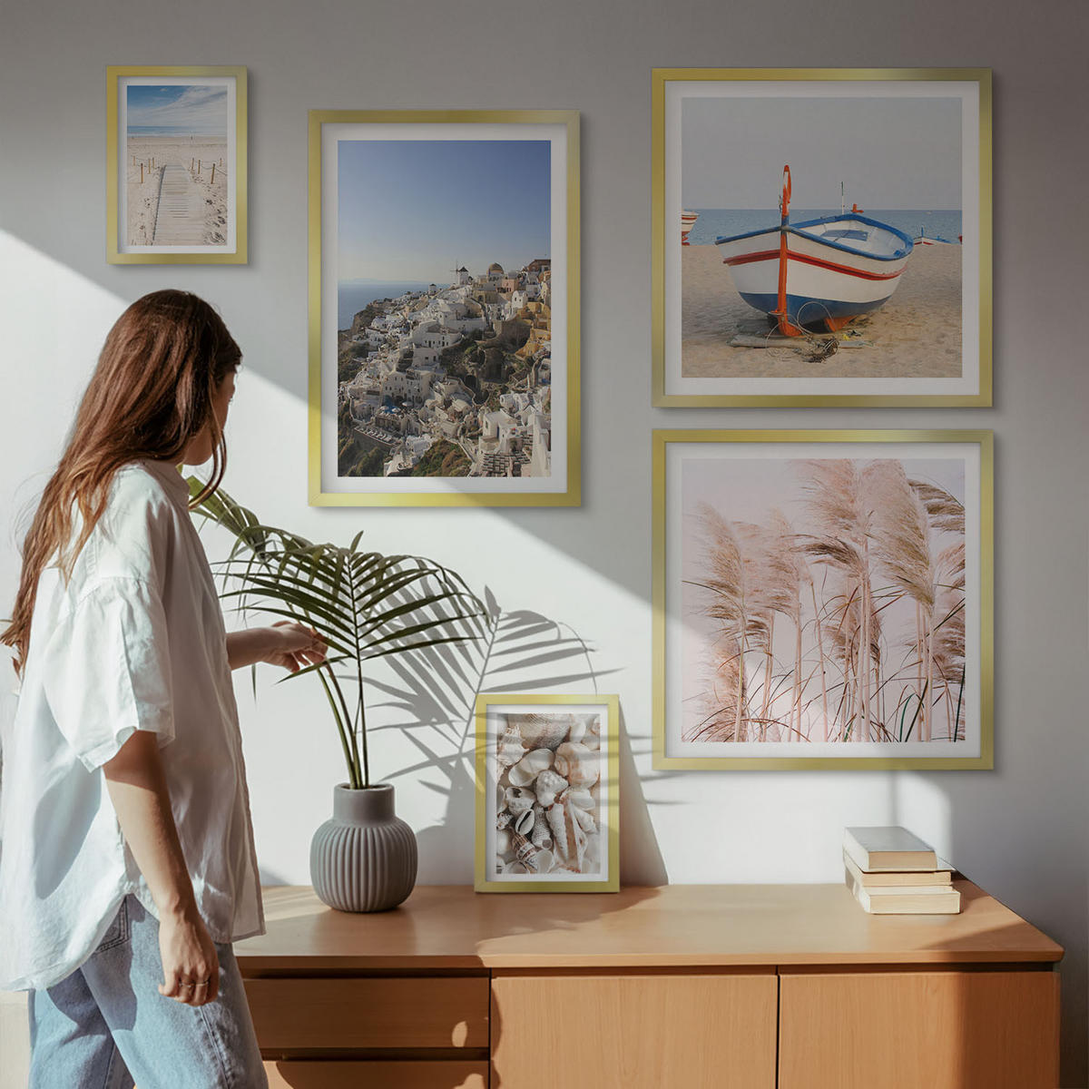 WANDBILDER 5er Set - 50x50 cm & 20x30 cm & 40x60 cm Goldrahmen - Japanische Berglandschaften - Goldfarben, Kunststoff (40/60cm) - ArtPrintCave